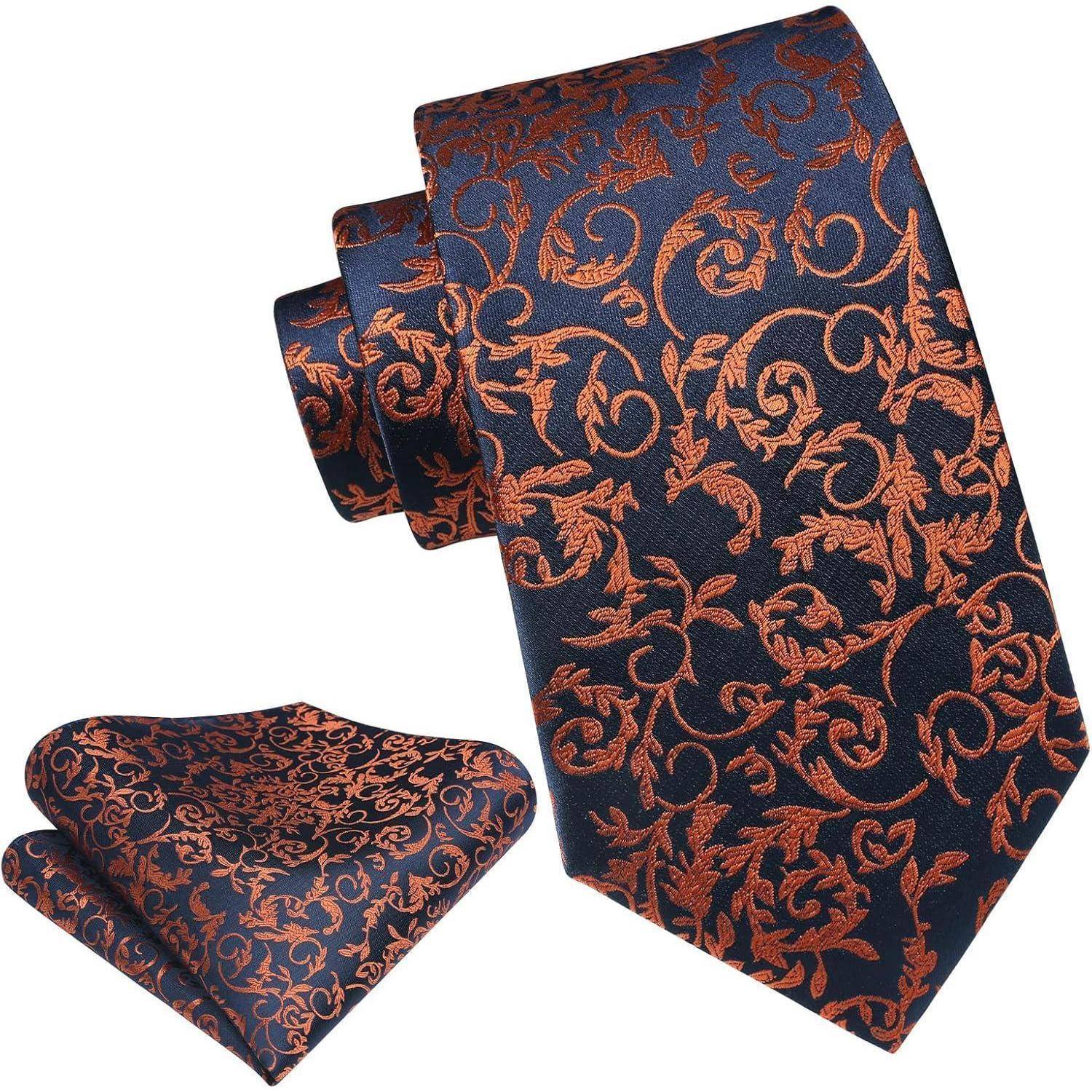 Krawatten Herren Hochzeit Einstecktuch Paisley Set Orange Marineblau