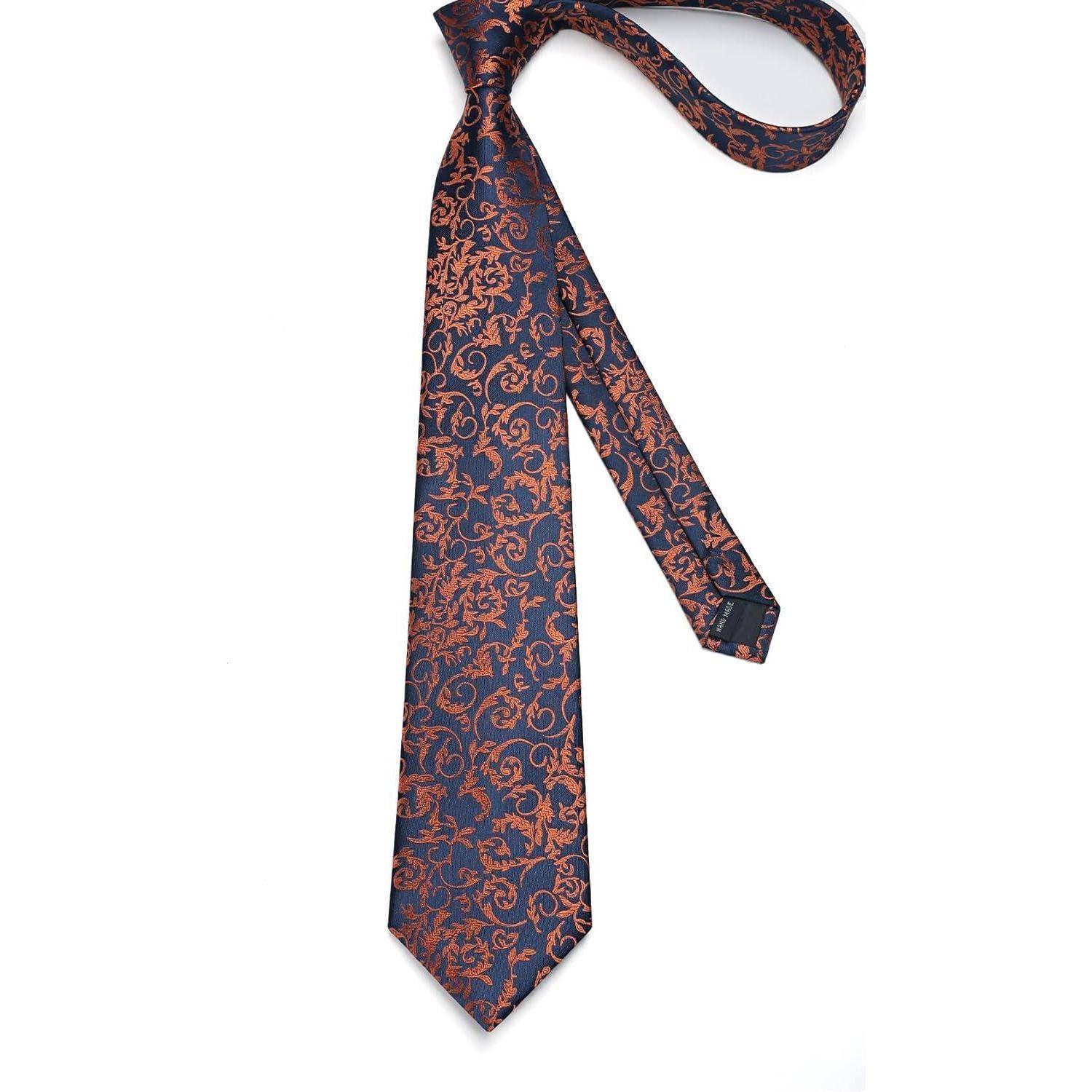 Krawatten Herren Hochzeit Einstecktuch Paisley Set Orange Marineblau