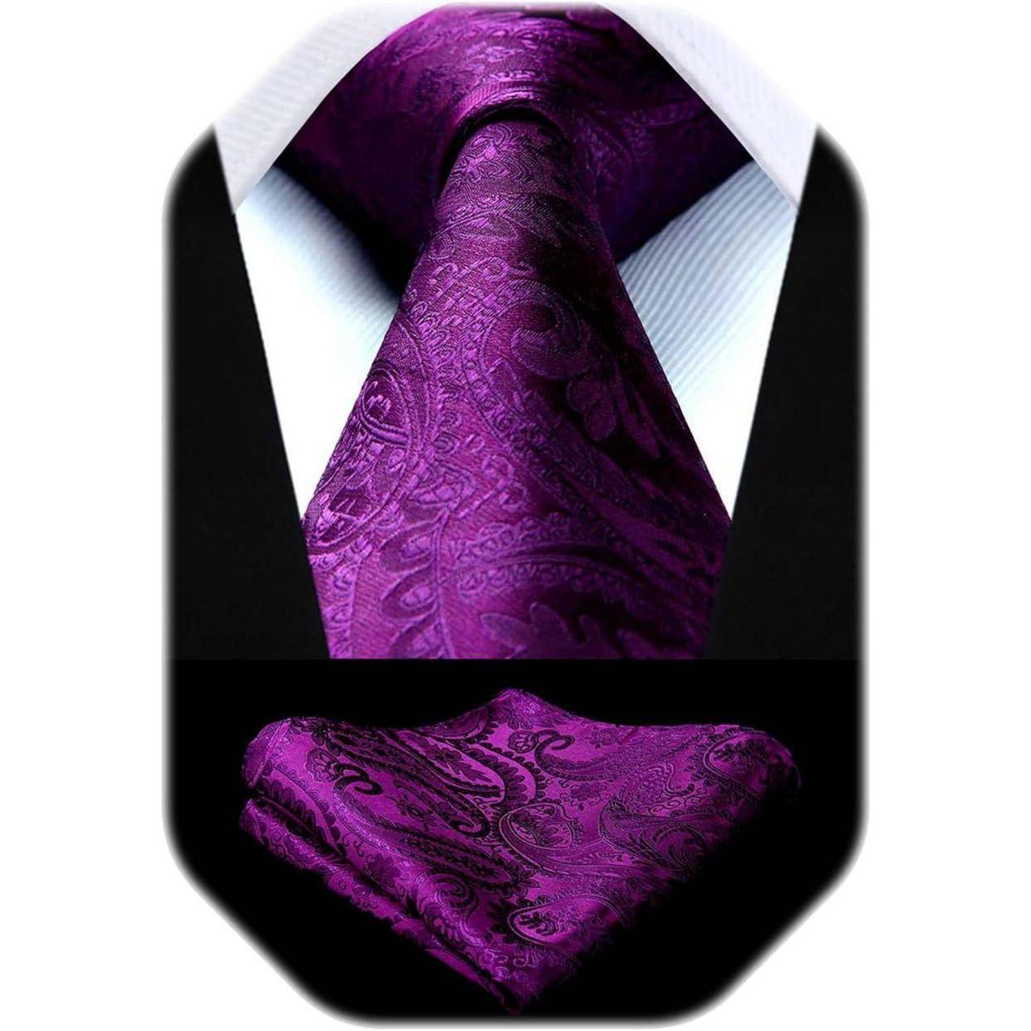 Krawatten Set Herren Hochzeit Einstecktuch Einheitsgröße C-lila-1
