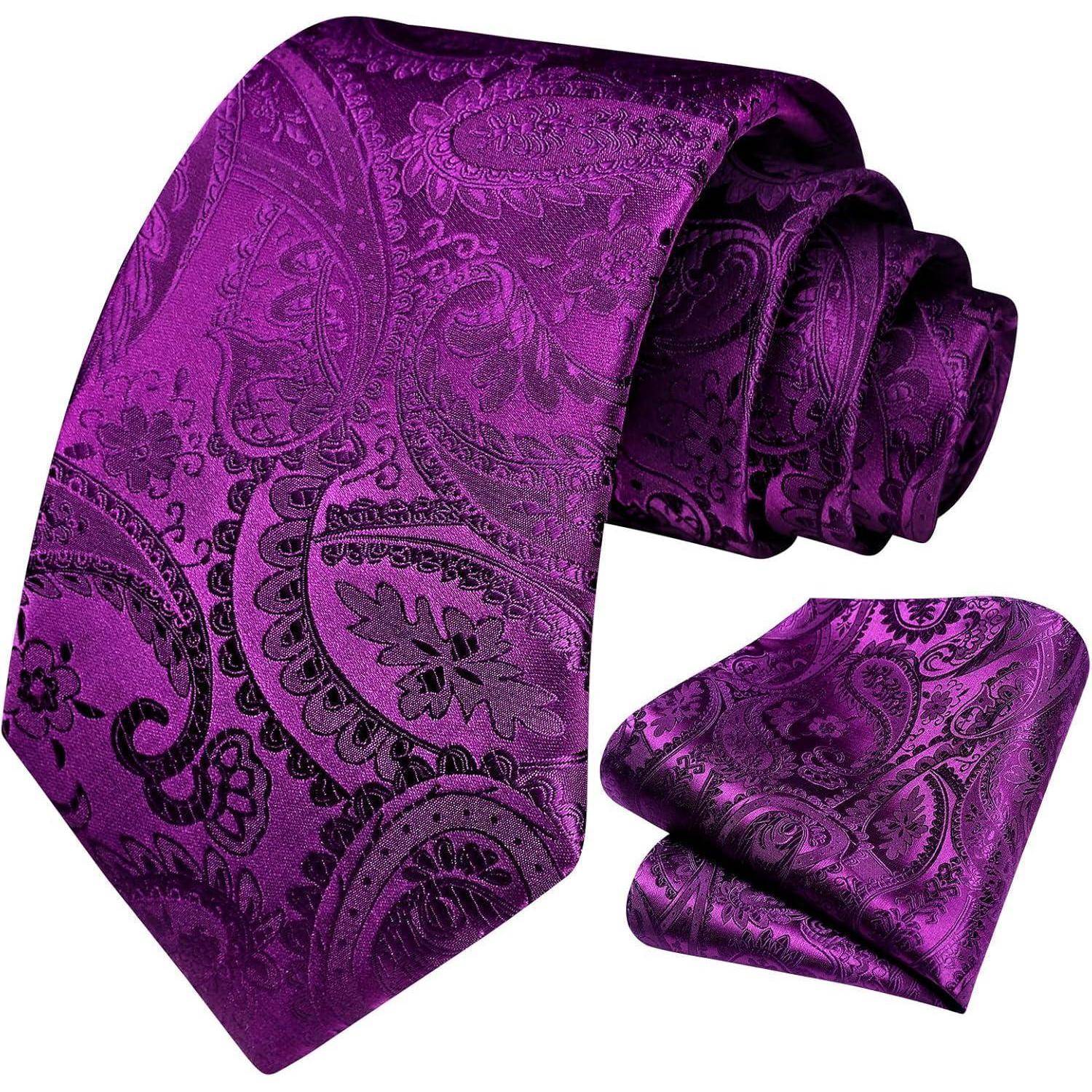 Krawatten Set Herren Hochzeit Einstecktuch Einheitsgröße C-lila-1
