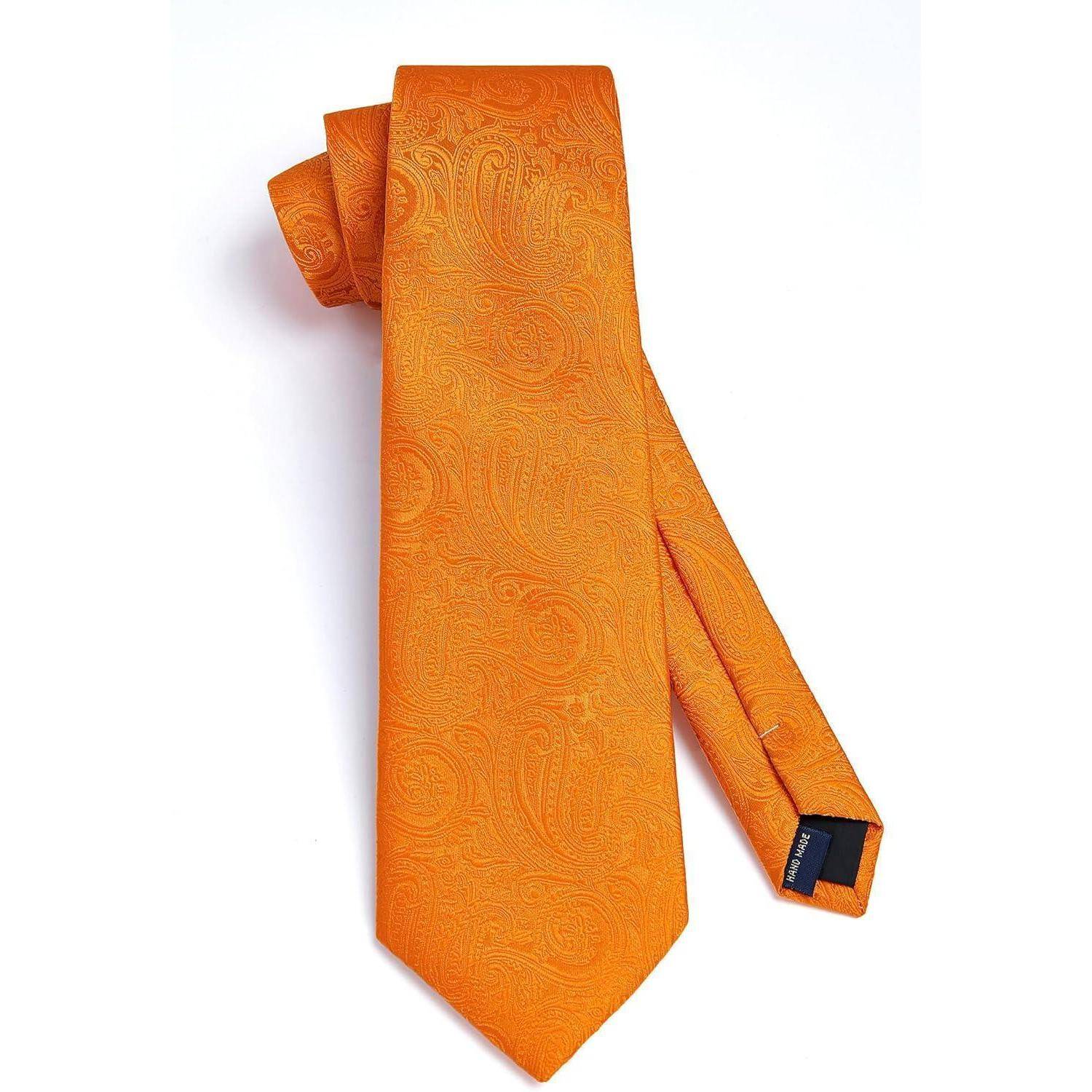 Krawatte Herren Paisley Einstecktuch Hochzeit Set C1-Orange
