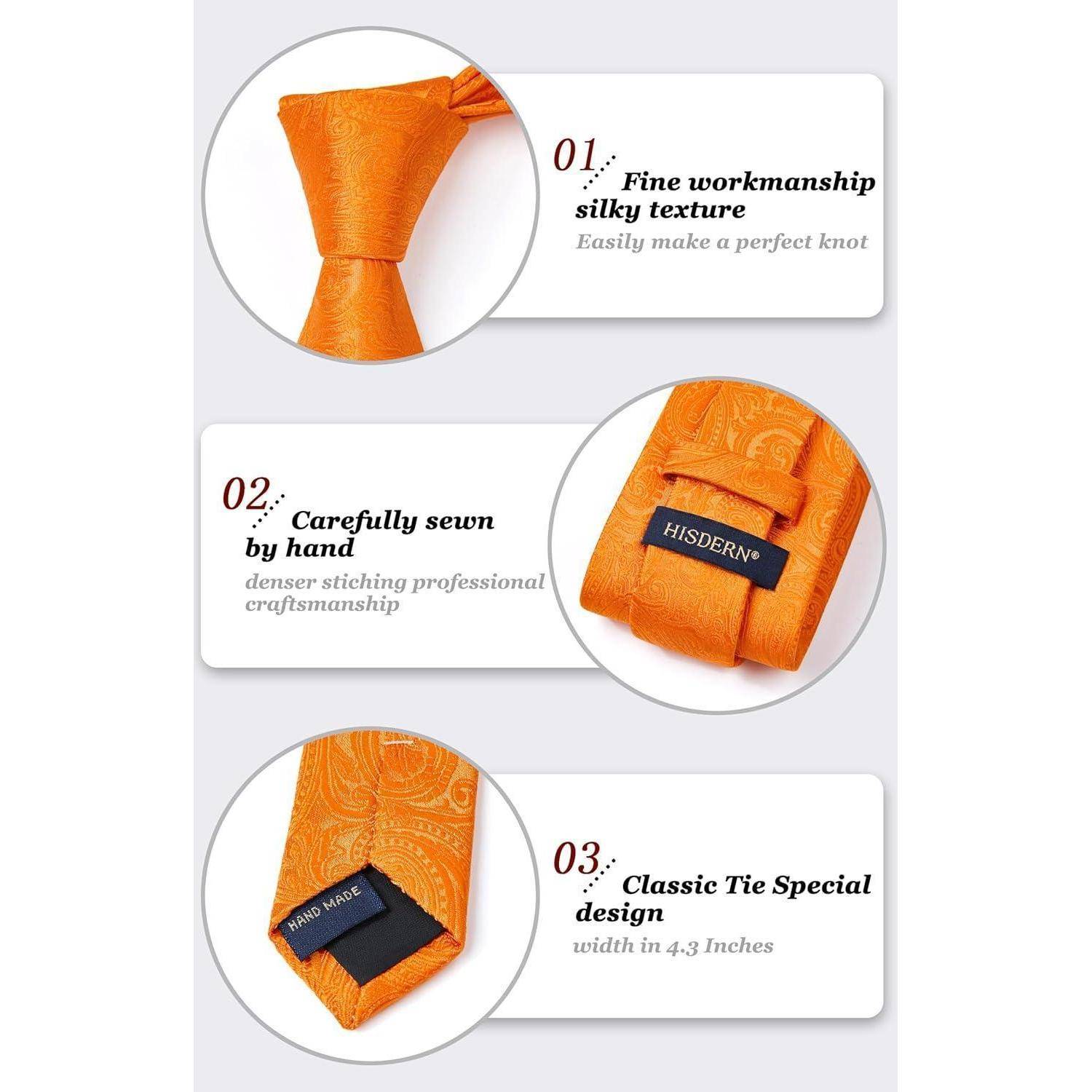 Krawatte Herren Paisley Einstecktuch Hochzeit Set C1-Orange