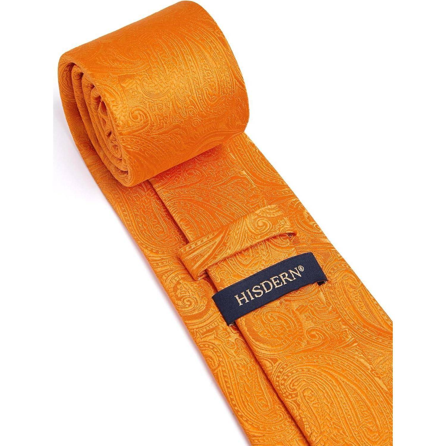 Krawatte Herren Paisley Einstecktuch Hochzeit Set C1-Orange