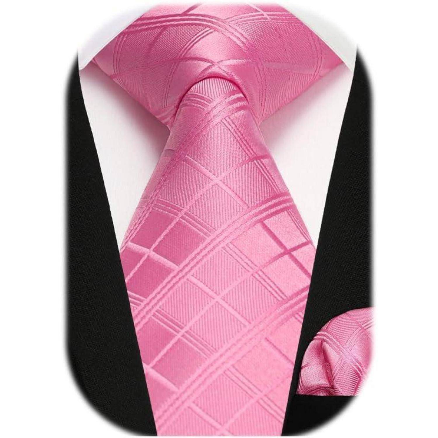 Krawatte Herren Einstecktuch Set Hochzeit Anzug Streifen Rosa