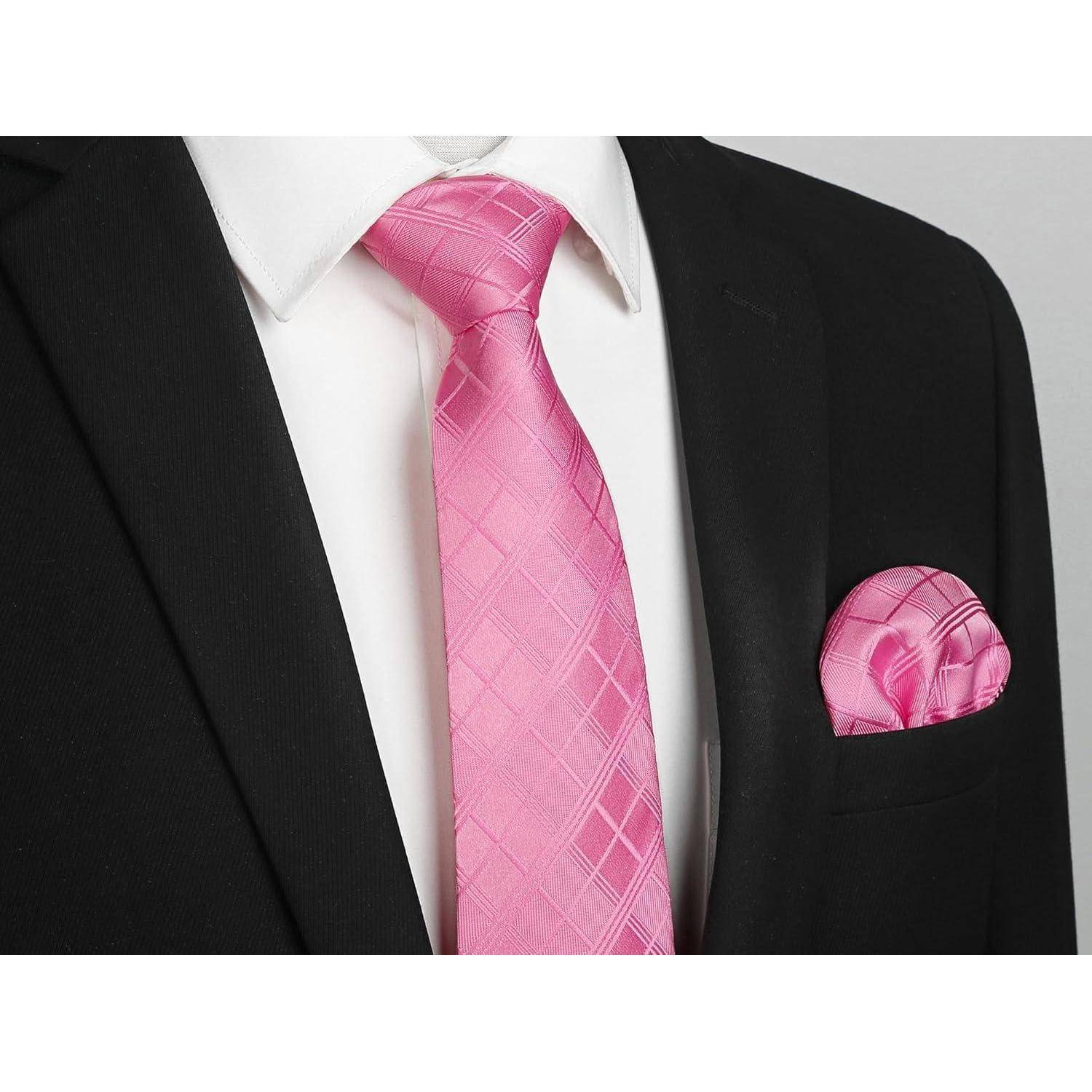 Krawatte Herren Einstecktuch Set Hochzeit Anzug Streifen Rosa