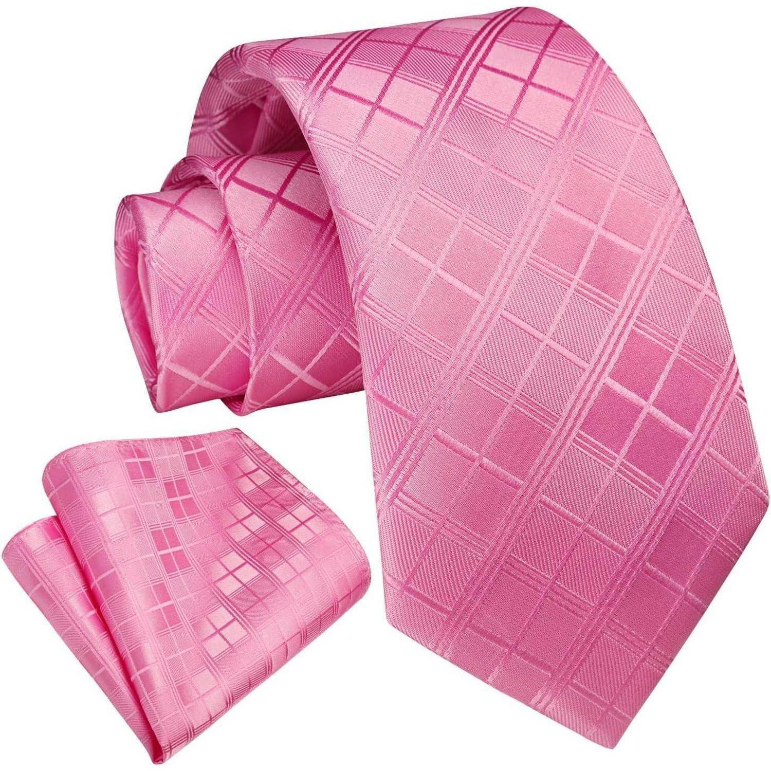 Krawatte Herren Einstecktuch Set Hochzeit Anzug Streifen Rosa