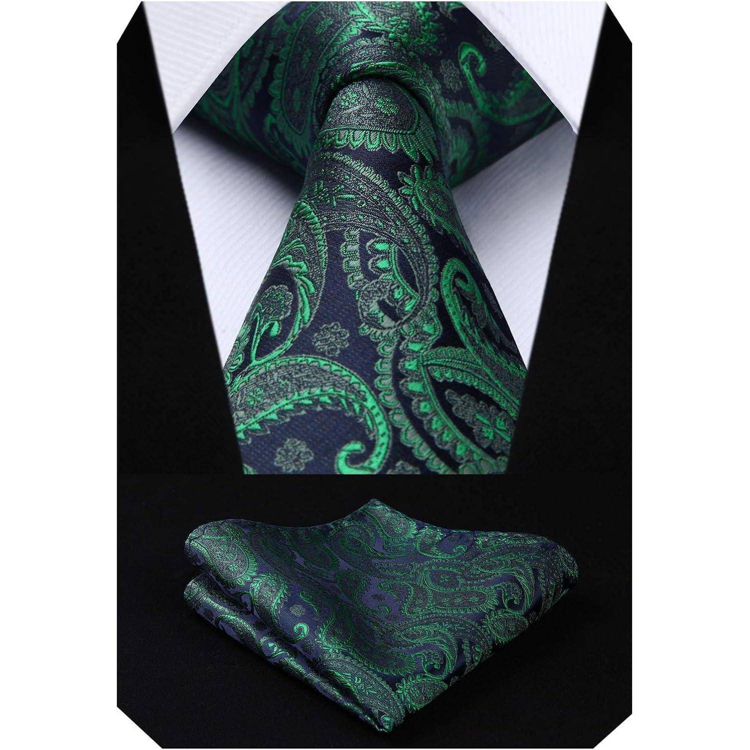 Krawatte Herren Einstecktuch Paisley Hochzeit Set Grün