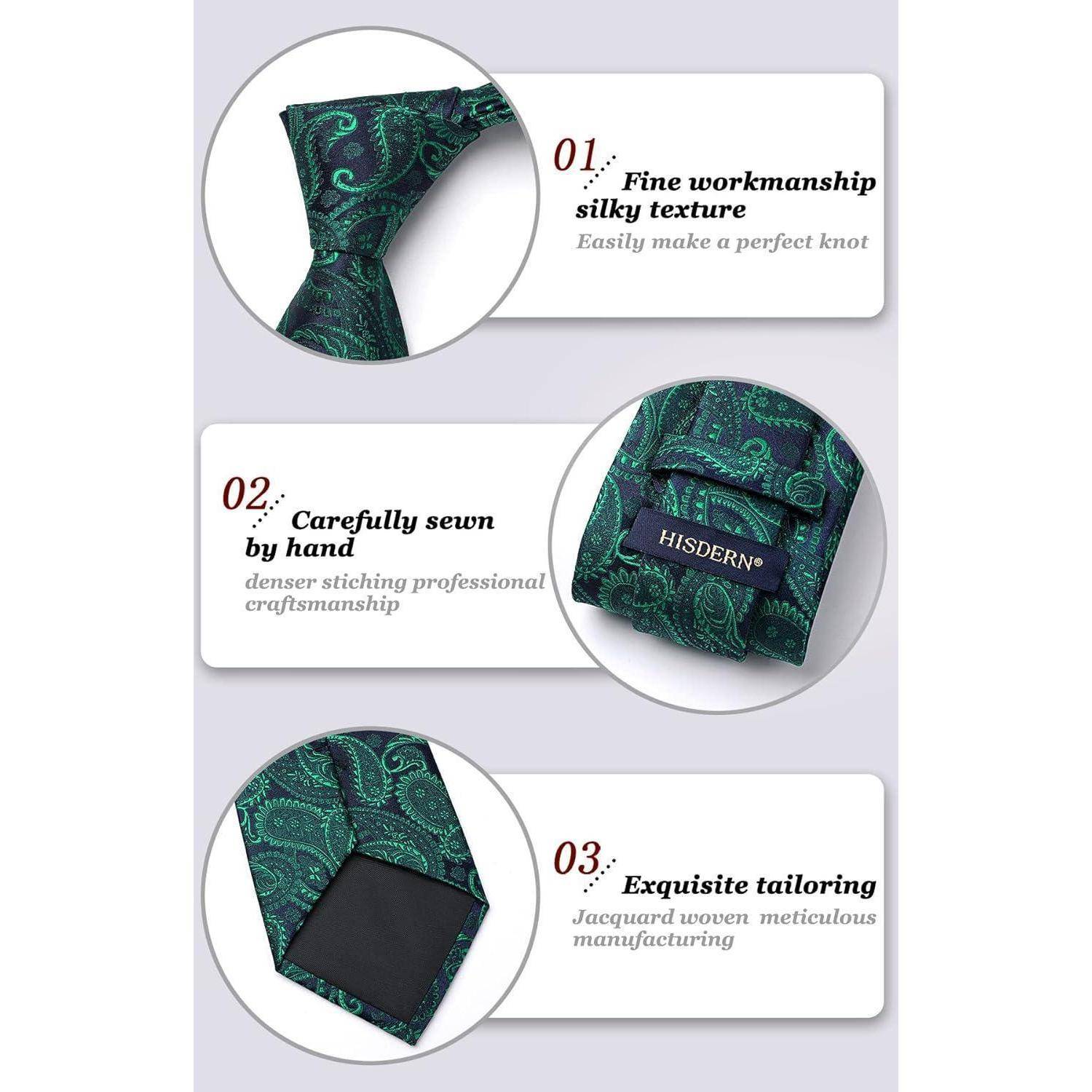 Krawatte Herren Einstecktuch Paisley Hochzeit Set Grün