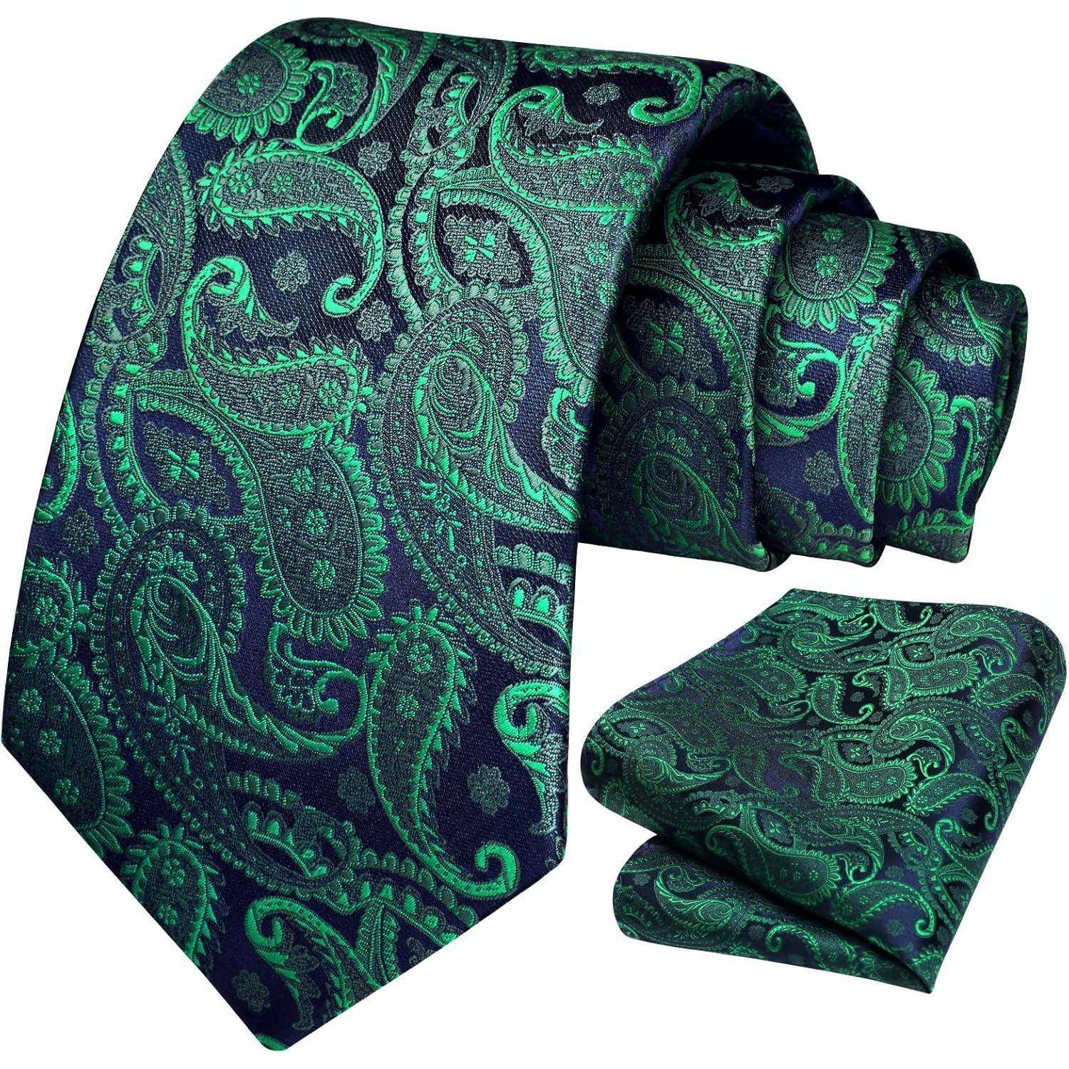 Krawatte Herren Einstecktuch Paisley Hochzeit Set Grün