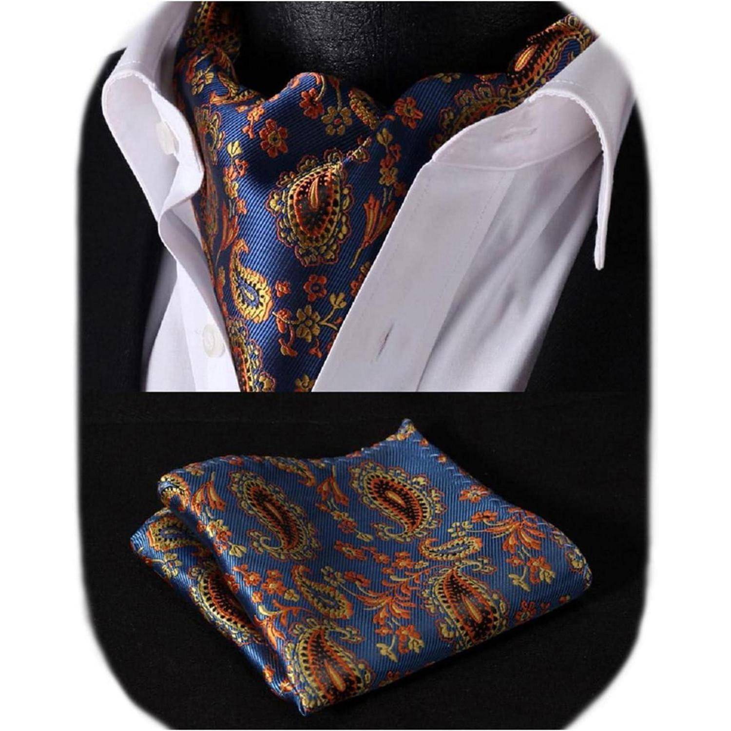 Krawattenschal Ascot Einstecktuch Herren Blau Orange Einheitsgröße