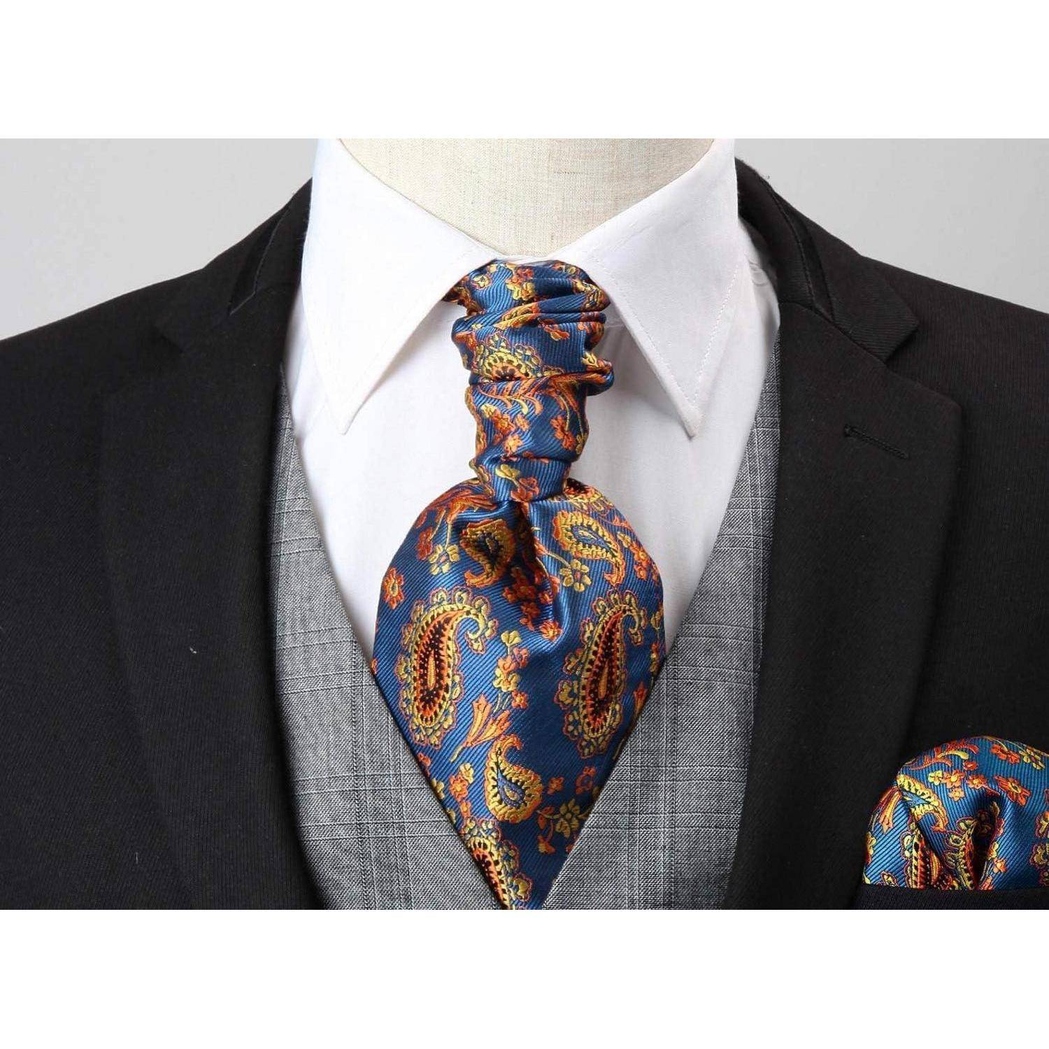 Krawattenschal Ascot Einstecktuch Herren Blau Orange Einheitsgröße