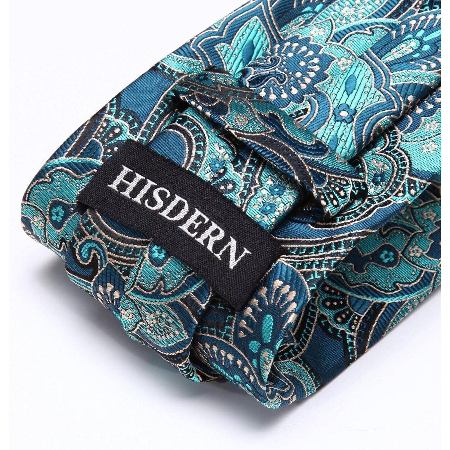 Krawatte Herren Einstecktuch Set Paisley Blume Hochzeit Aqua-1