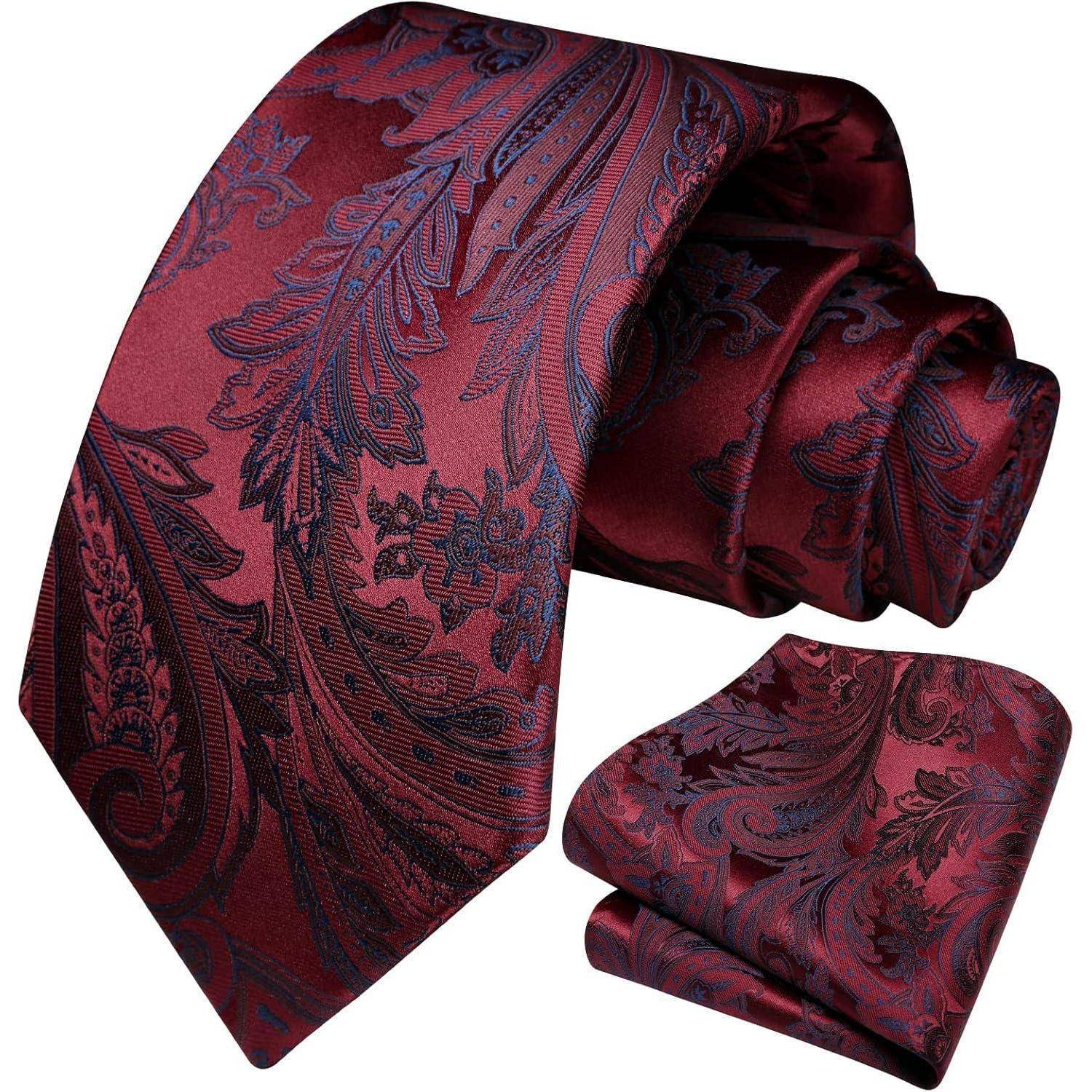 Krawatte Herren Einstecktuch Blume Paisley Hochzeit Set Burgundy-01