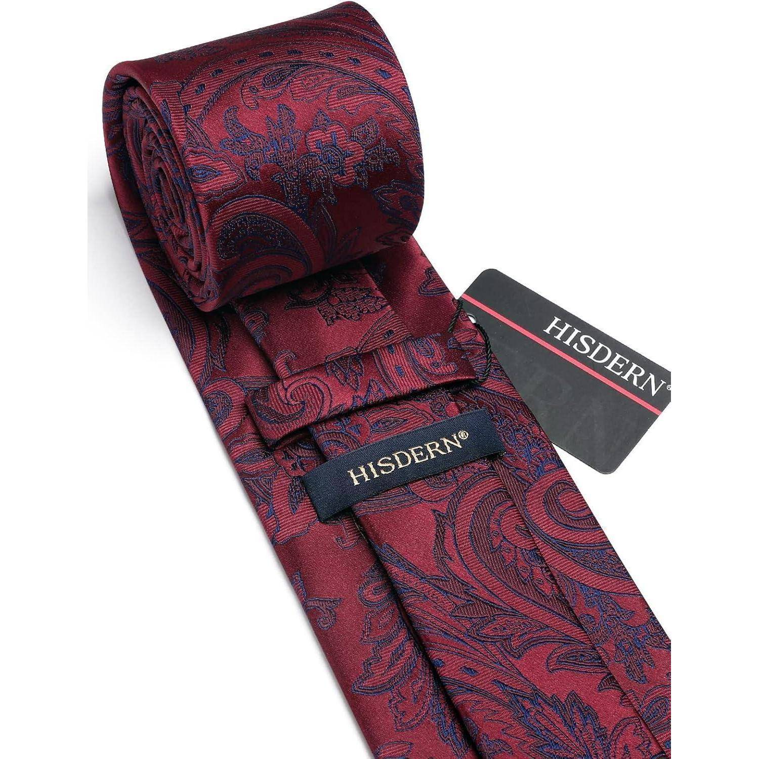 Krawatte Herren Einstecktuch Blume Paisley Hochzeit Set Burgundy-01