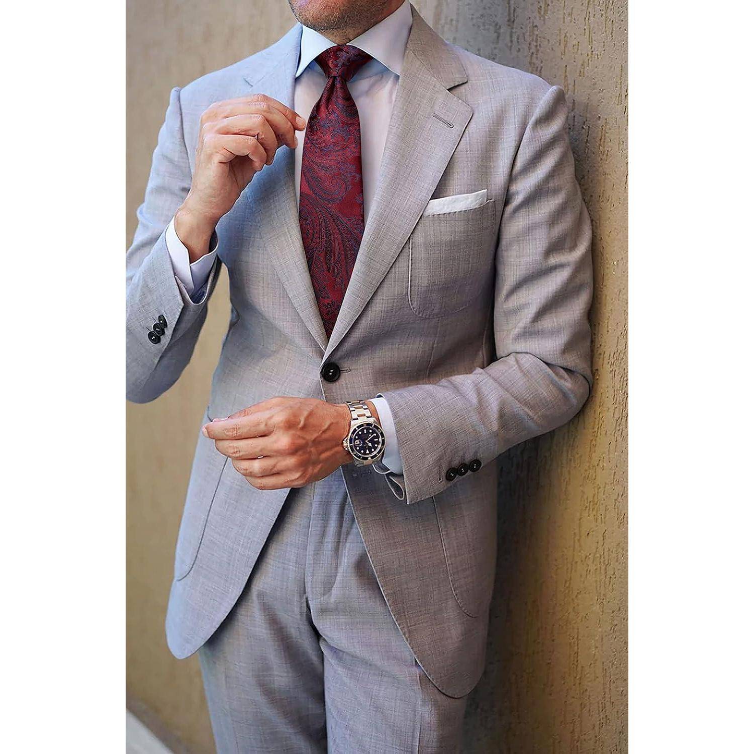Krawatte Herren Einstecktuch Blume Paisley Hochzeit Set Burgundy-01