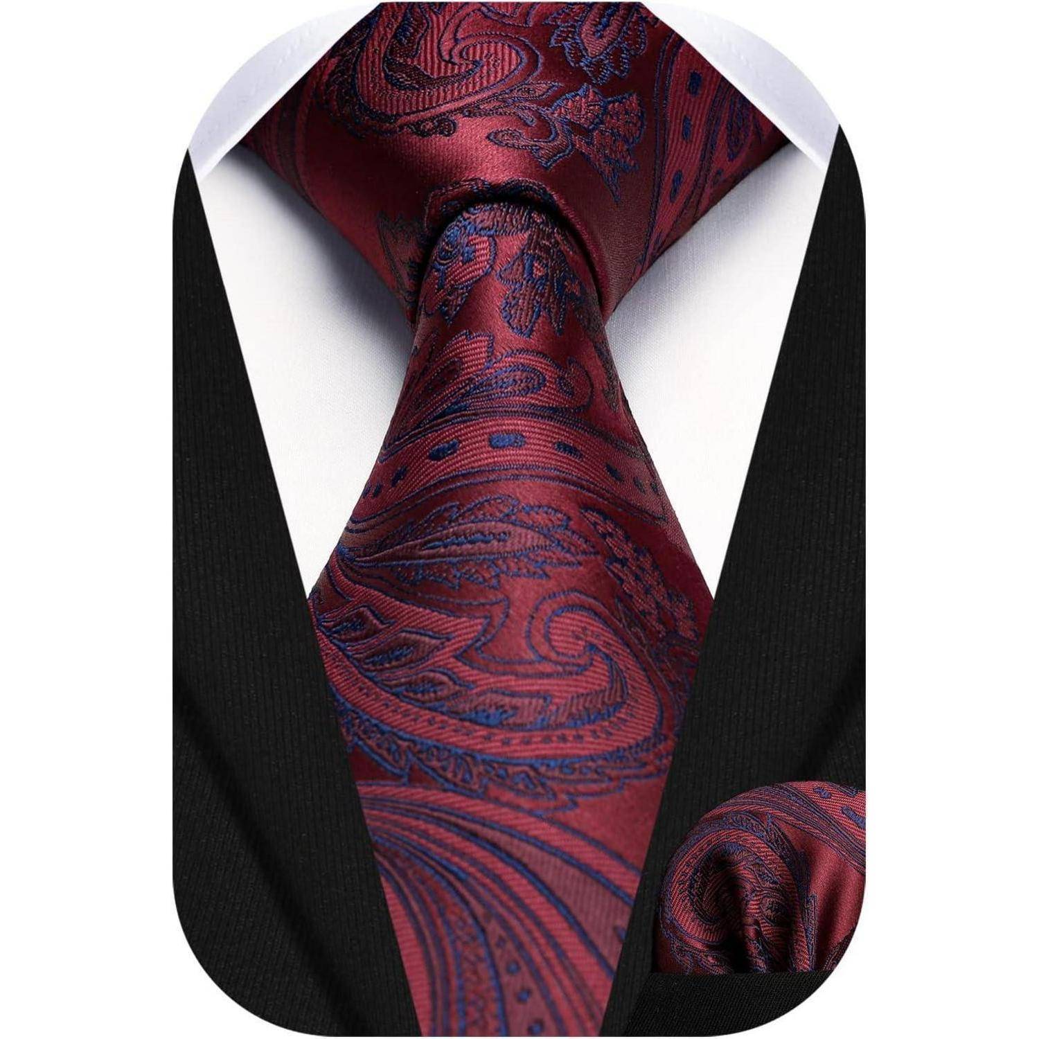 Krawatte Herren Einstecktuch Blume Paisley Hochzeit Set Burgundy-01