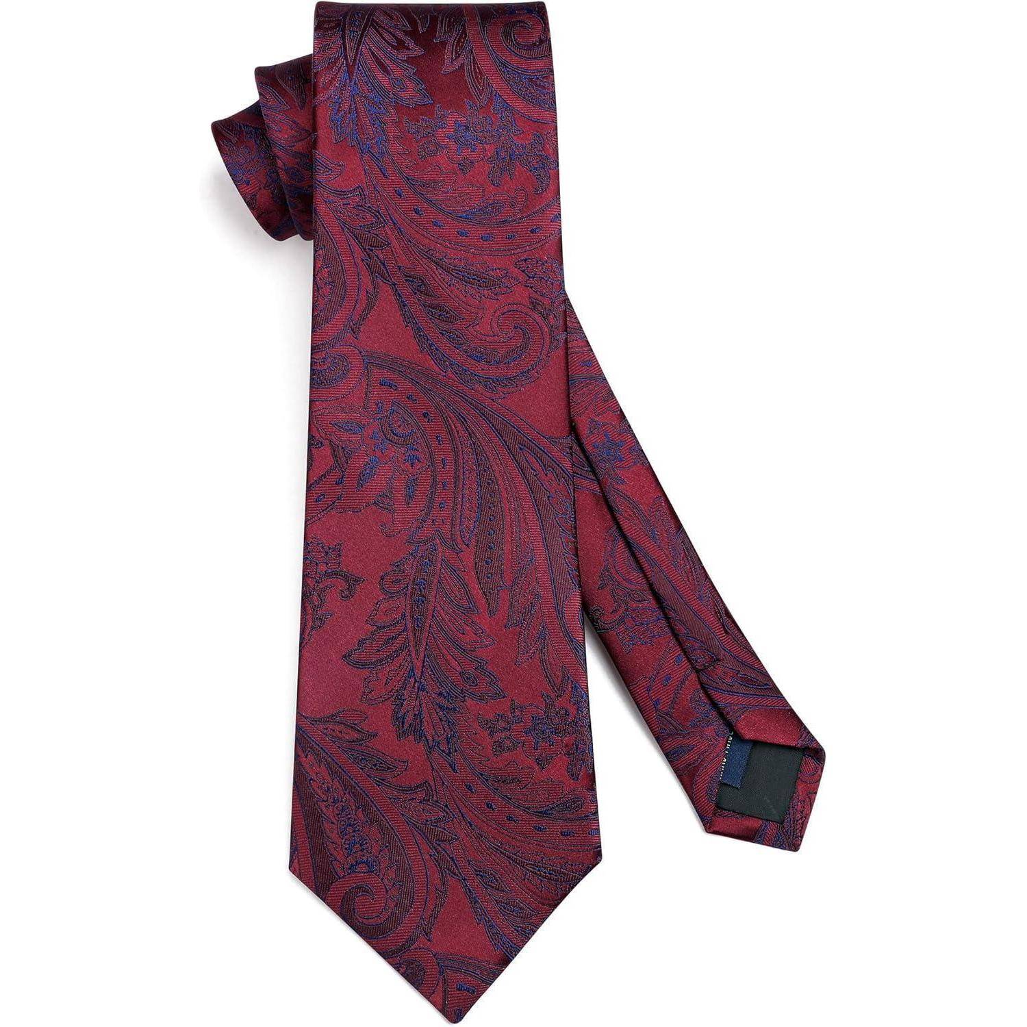 Krawatte Herren Einstecktuch Blume Paisley Hochzeit Set Burgundy-01