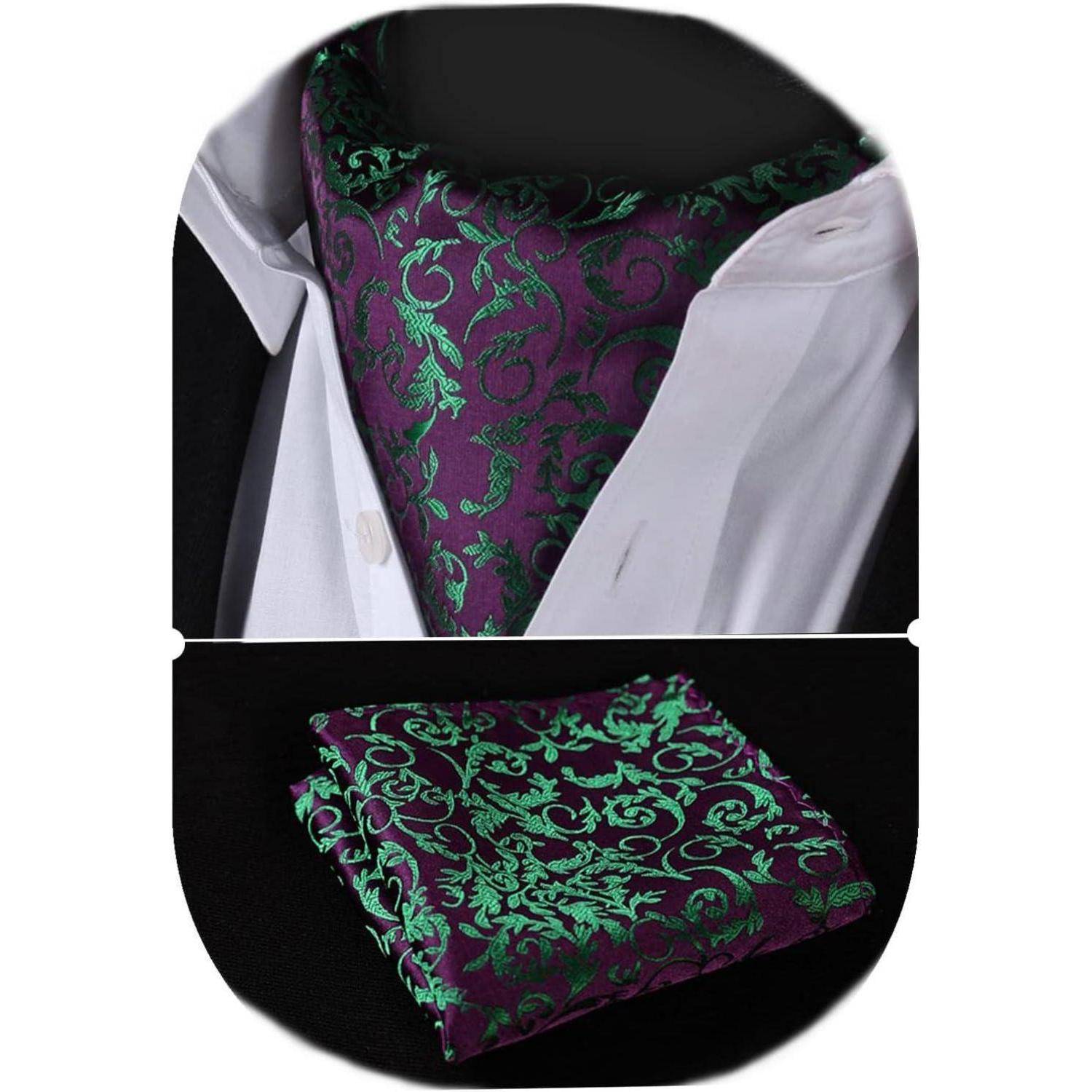 Krawattenschal Herren Paisley Floral Ascot Grün Lila Einheitsgröße