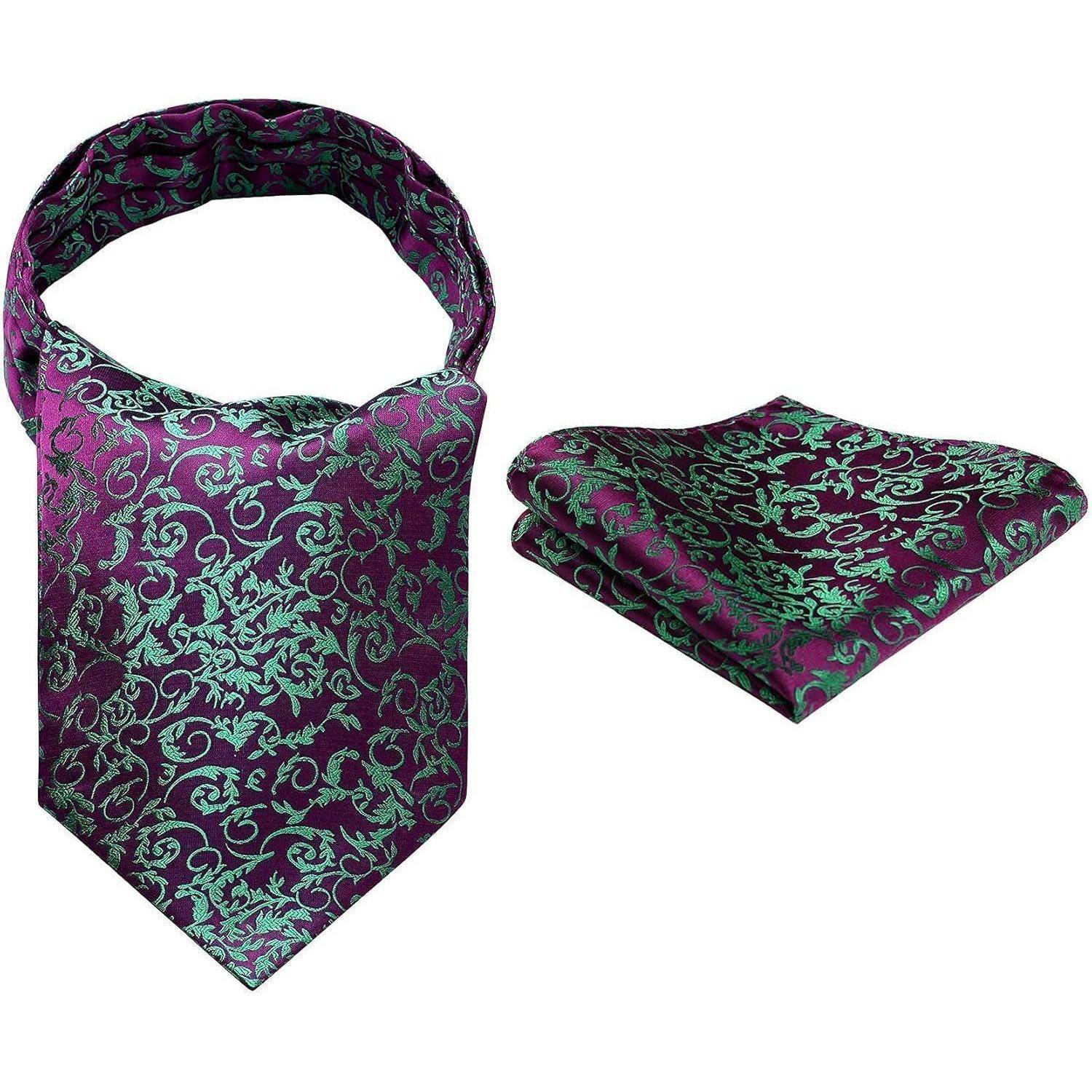 Krawattenschal Herren Paisley Floral Ascot Grün Lila Einheitsgröße