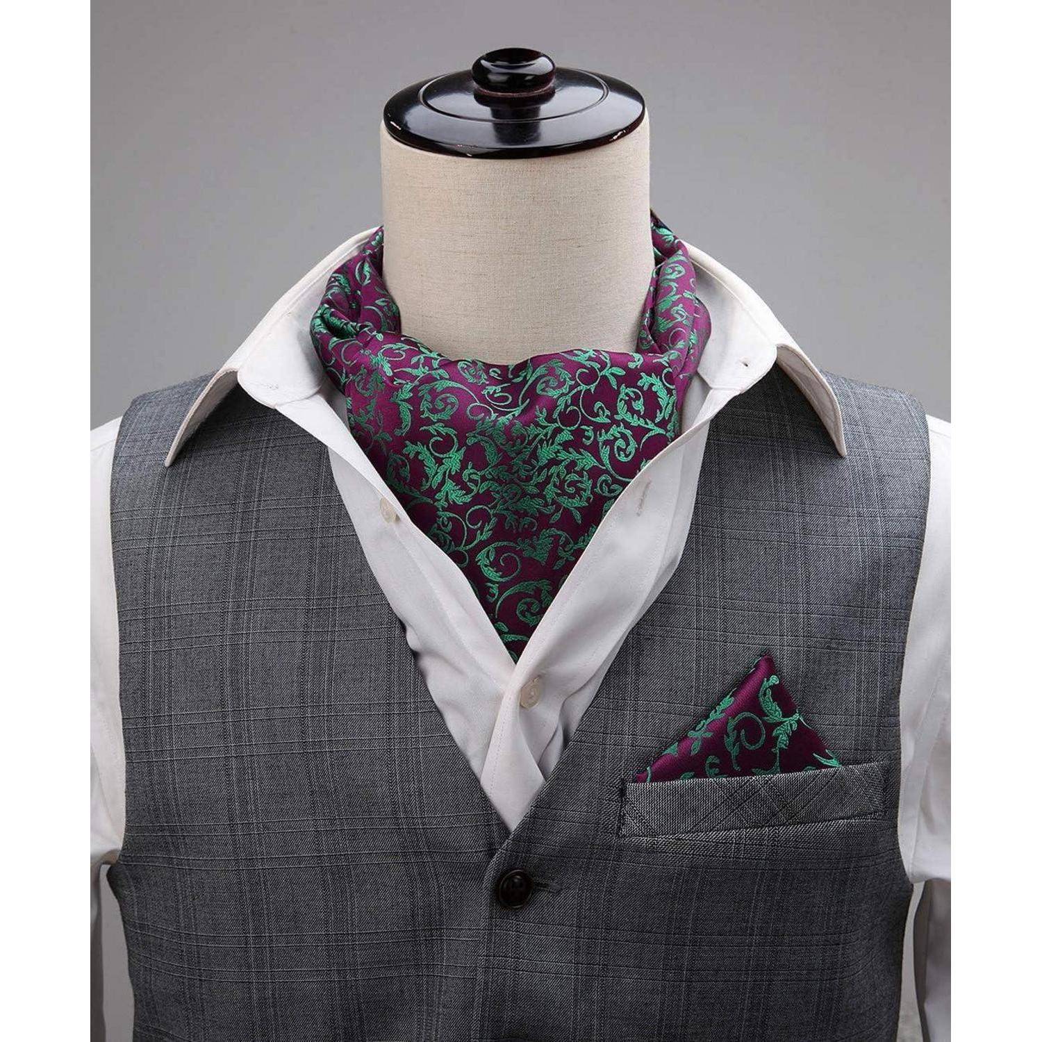 Krawattenschal Herren Paisley Floral Ascot Grün Lila Einheitsgröße