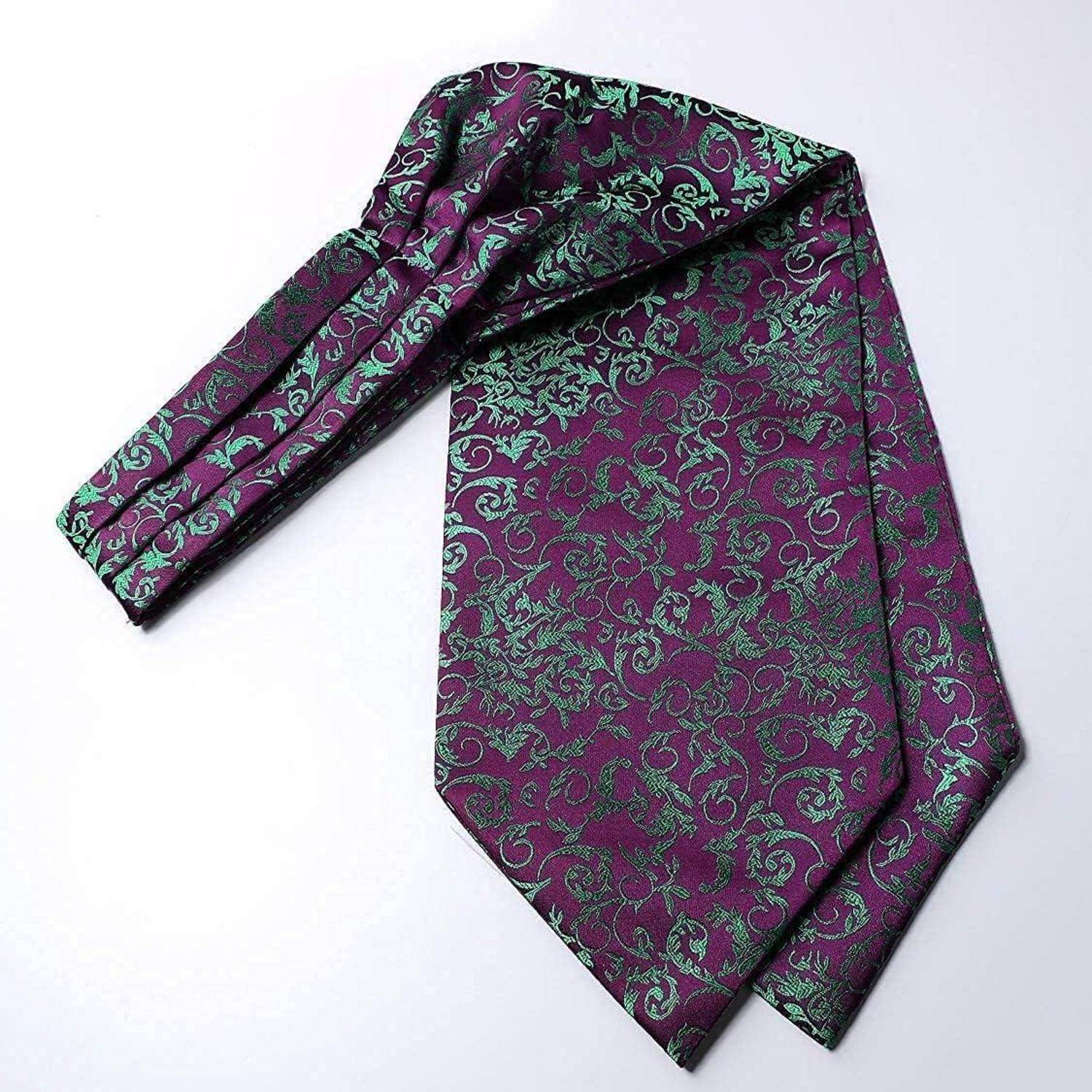 Krawattenschal Herren Paisley Floral Ascot Grün Lila Einheitsgröße