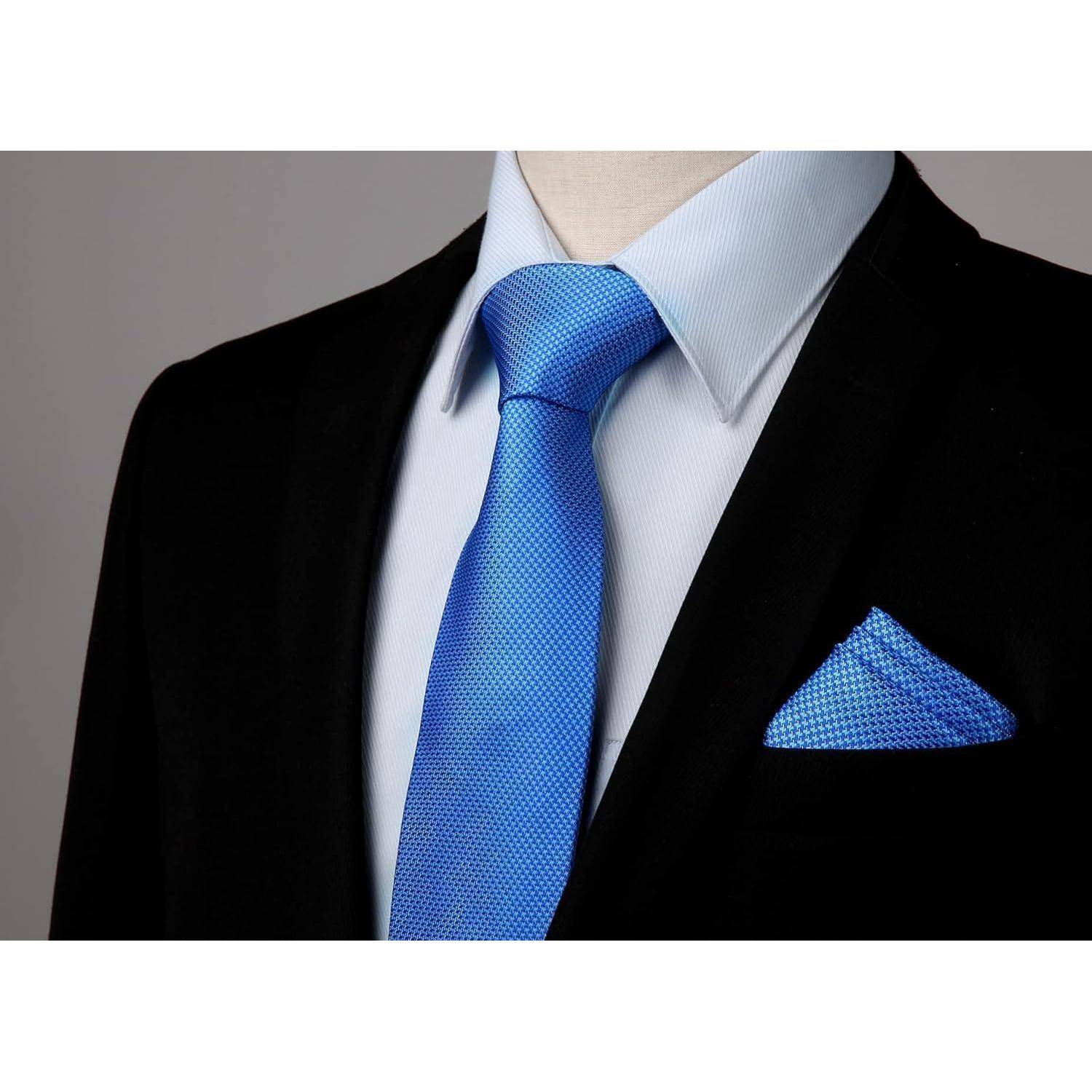 Krawatte Set Einstecktuch Herren Hochzeit Hahnentritt Blau