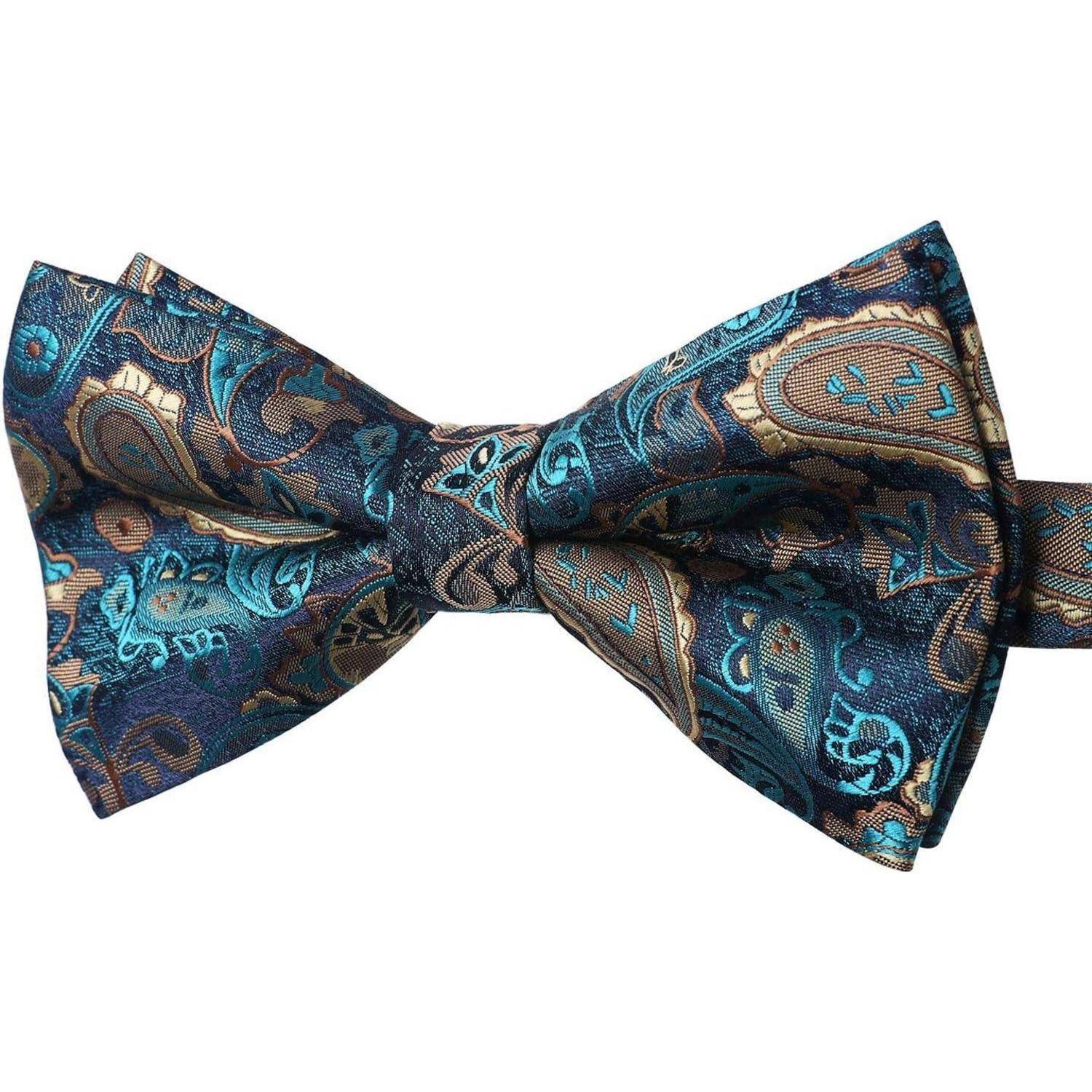 Fliege Herren Gebunden Verstellbar Paisley Grün & Gold Paisley
