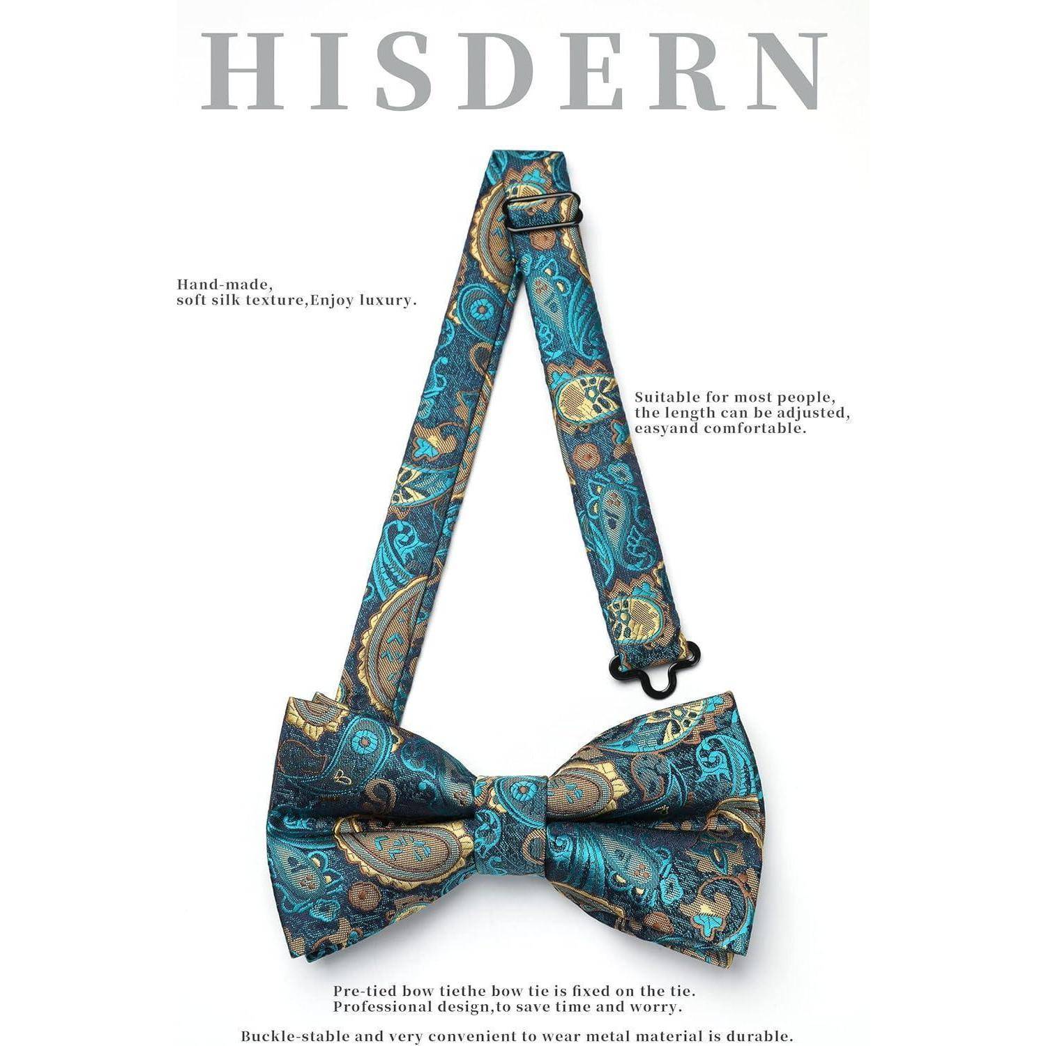 Fliege Herren Gebunden Verstellbar Paisley Grün & Gold Paisley