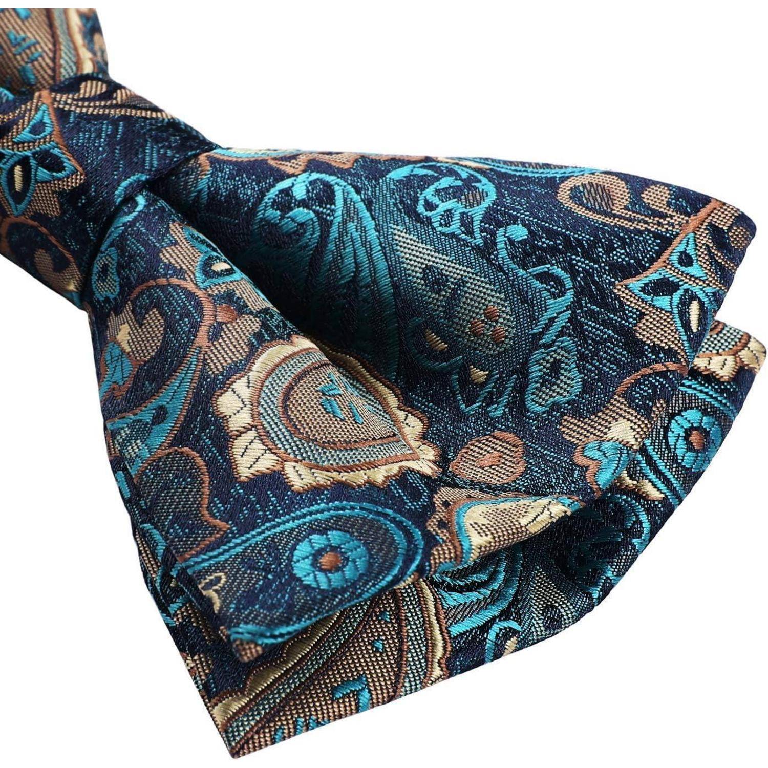 Fliege Herren Gebunden Verstellbar Paisley Grün & Gold Paisley