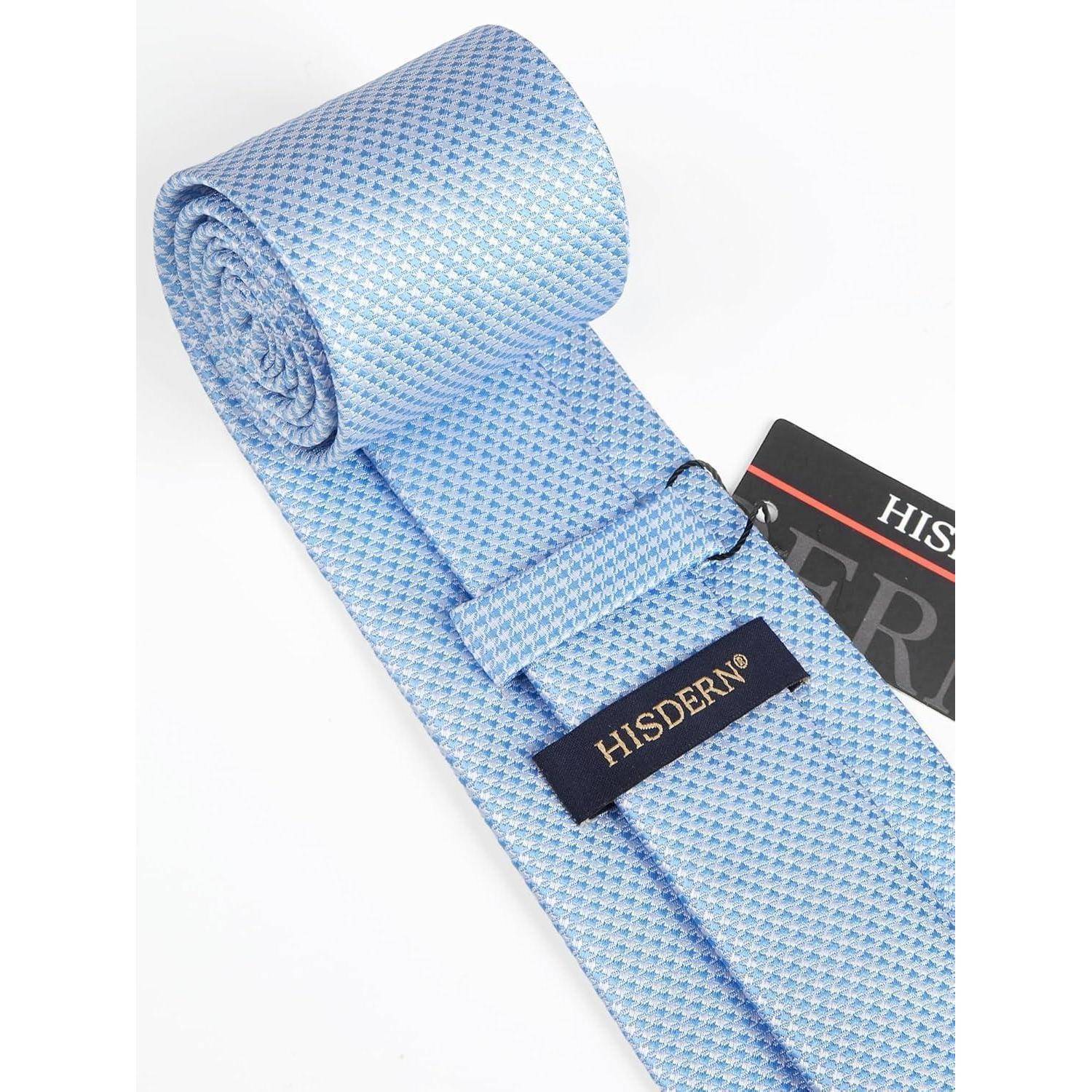 Krawatte Herren Hochzeit Einstecktuch Set Hahnentritt Plaid Hellblau