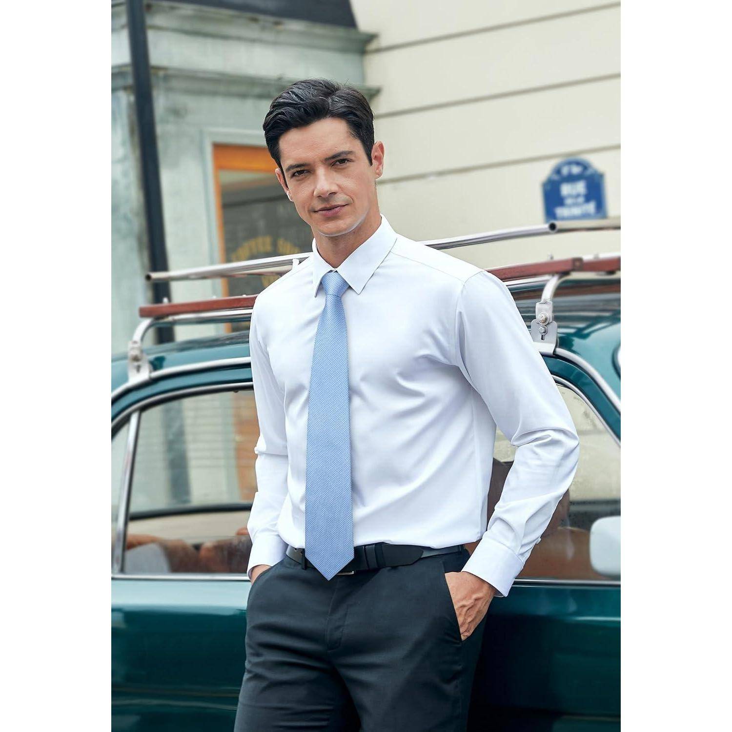 Krawatte Herren Hochzeit Einstecktuch Set Hahnentritt Plaid Hellblau