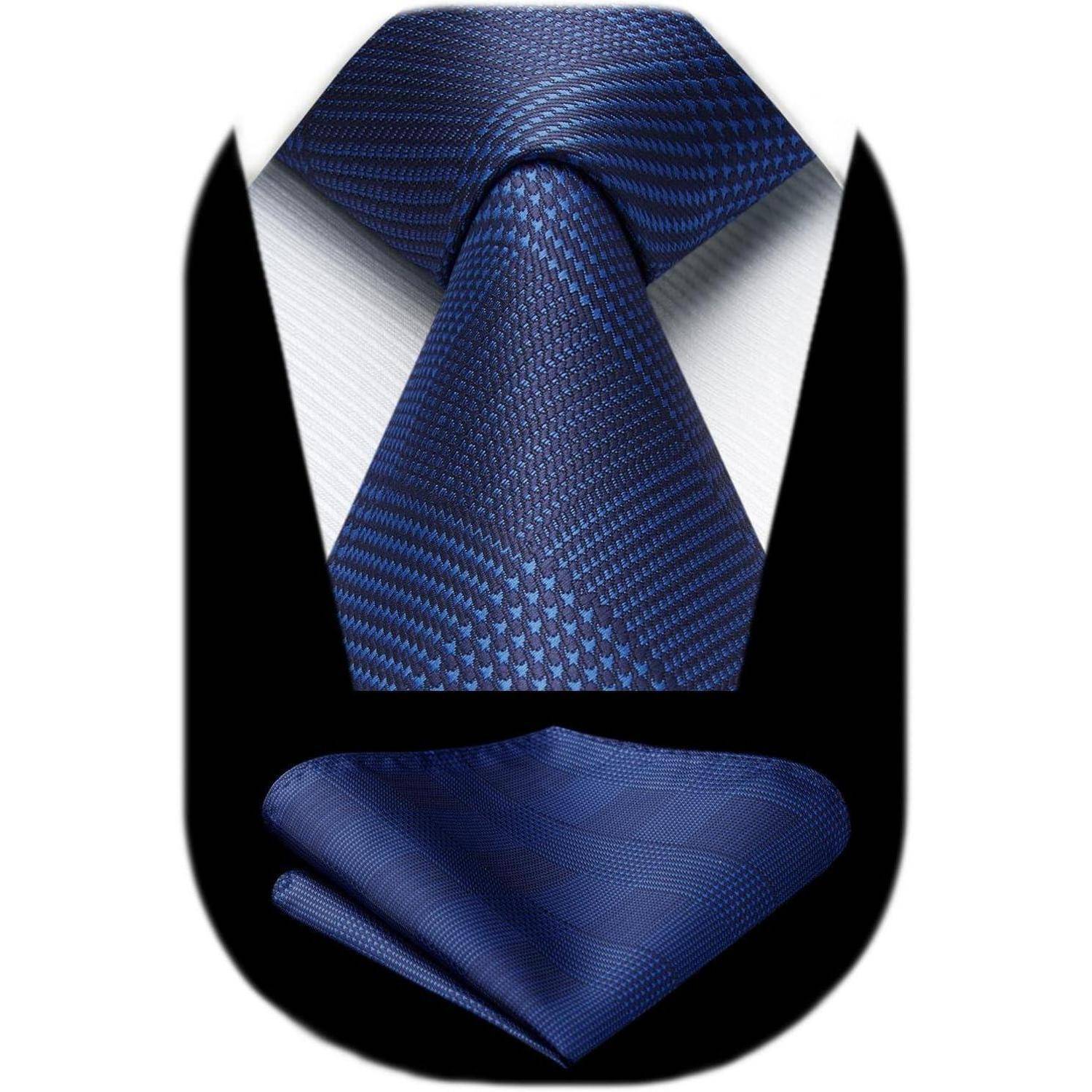 Krawatte Herren Hochzeit Einstecktuch Hahnentritt Set Blau Marineblau