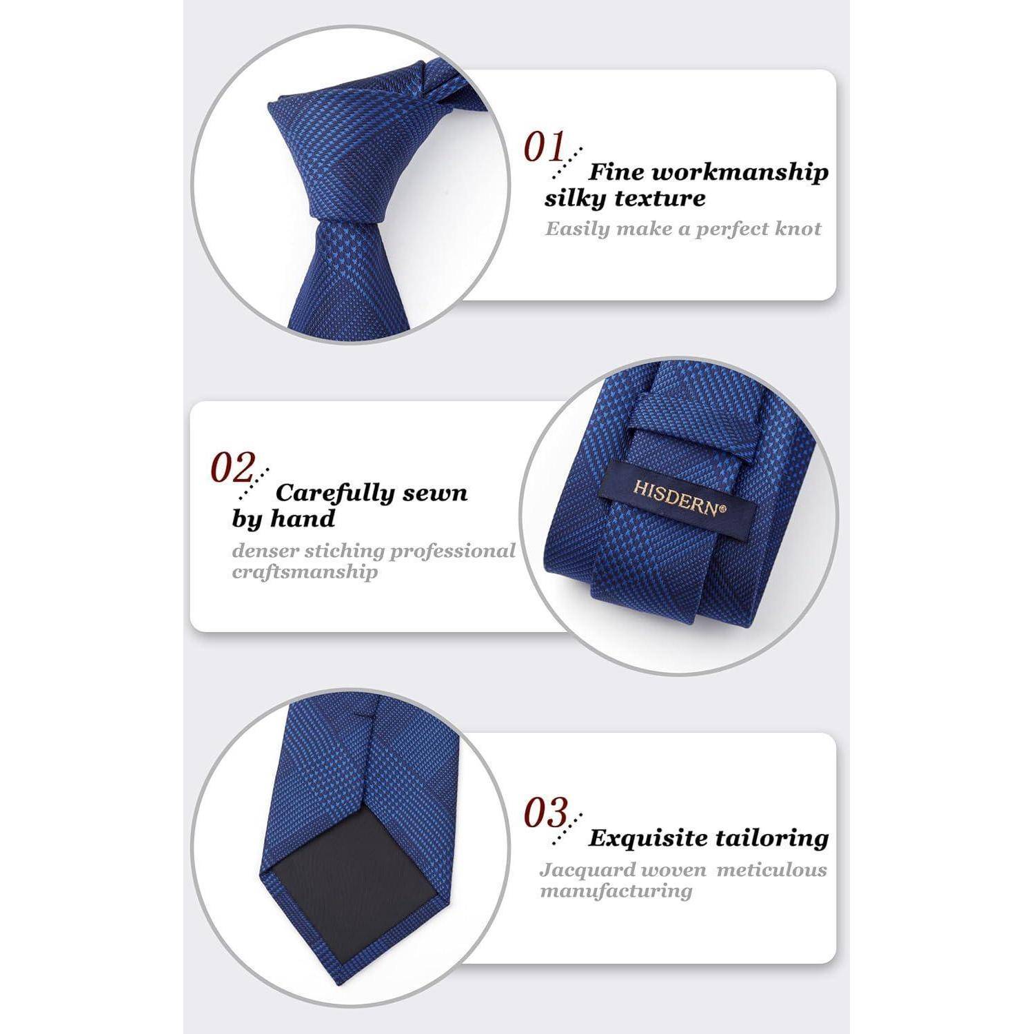 Krawatte Herren Hochzeit Einstecktuch Hahnentritt Set Blau Marineblau