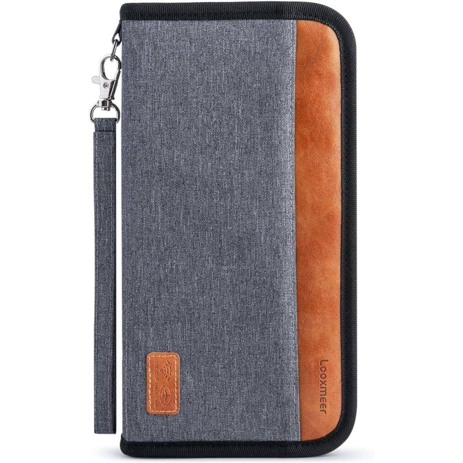 Reisepasshülle RFID Blocker Reiseorganizer Ausweistasche Grau+braun