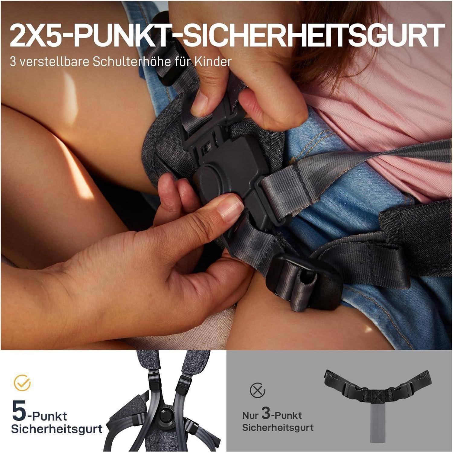 Bollerwagen 2 Kinder faltbar Sicherheitsgurt Fußbremse Schwarz