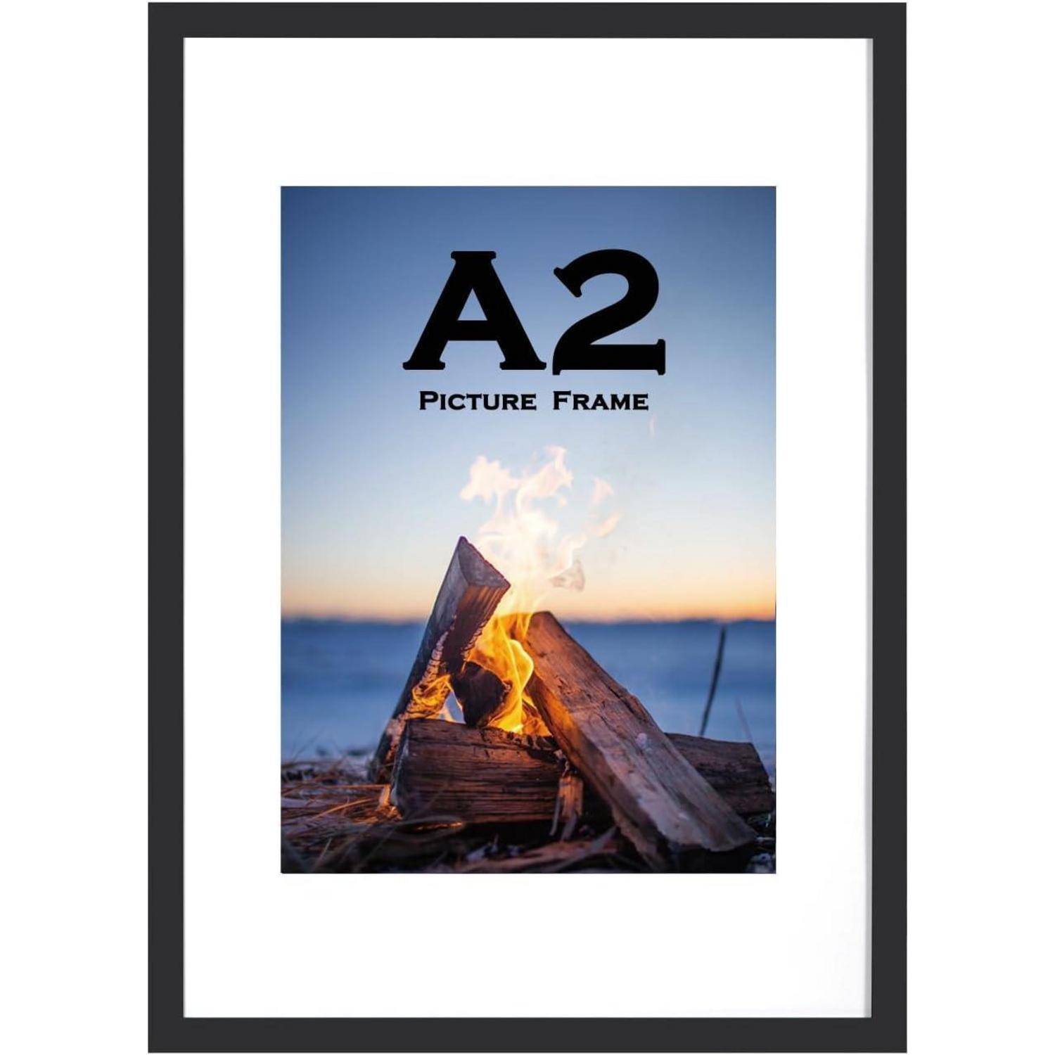 Bilderrahmen Holz A2 Passepartout A3 Wandmontage Schwarz A2-1P