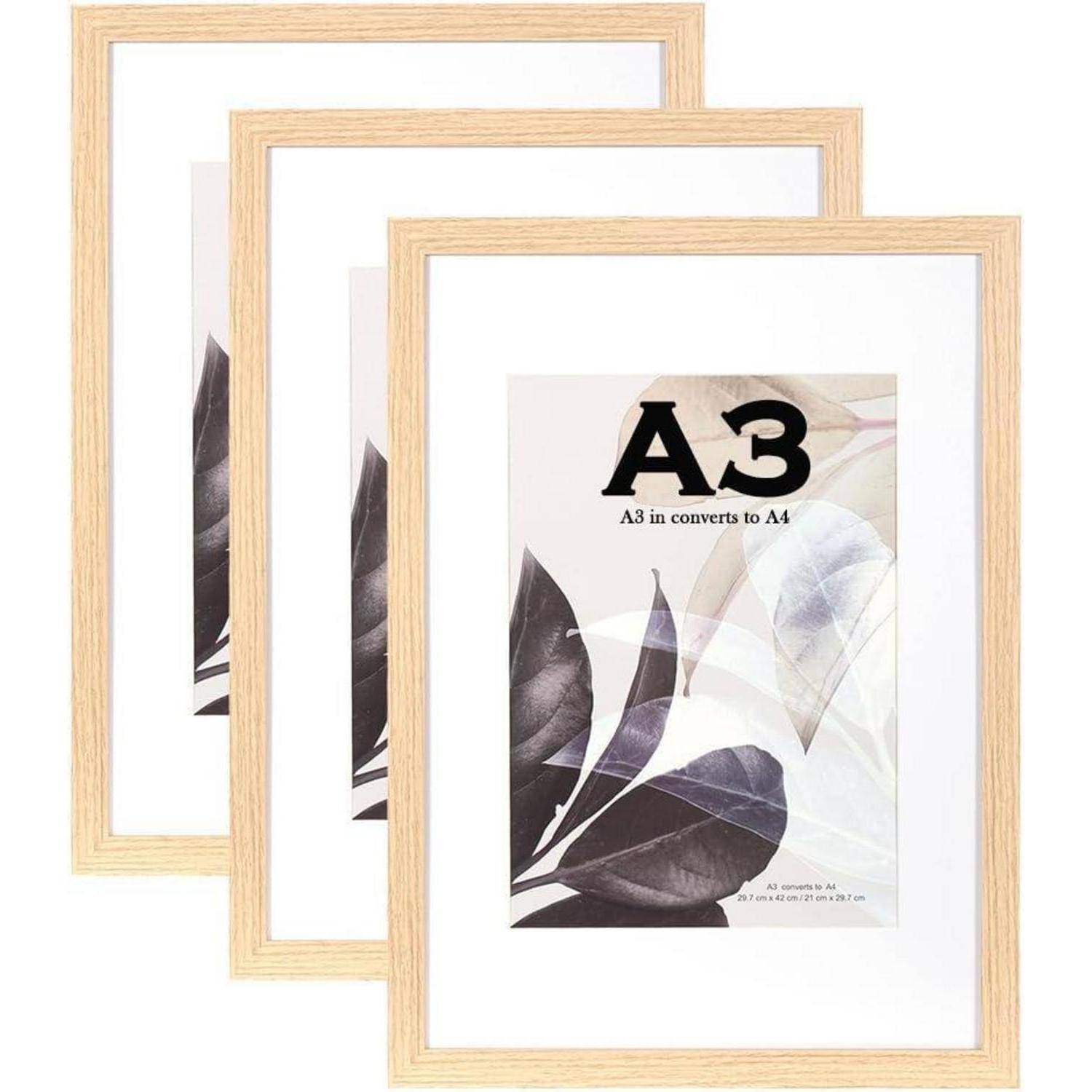 Bilderrahmen A3 Naturholz Passepartout A4 Wandmontage natur A3-3P