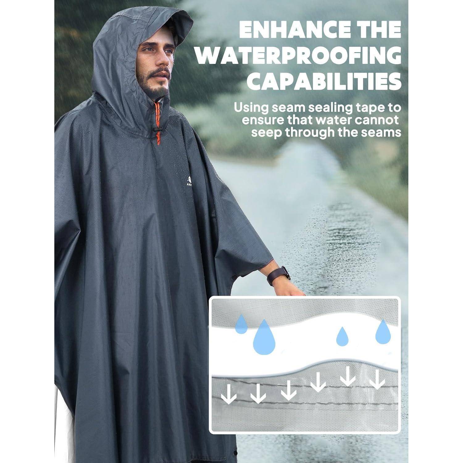 Regenjacke wasserdicht Ripstop faltbar Kapuze Einheitsgröße Grau