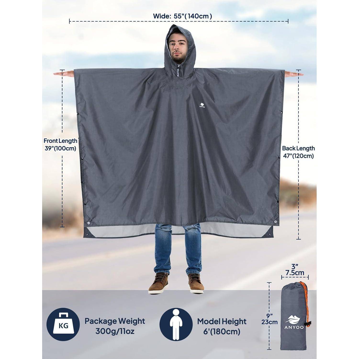 Regenjacke wasserdicht Ripstop faltbar Kapuze Einheitsgröße Grau