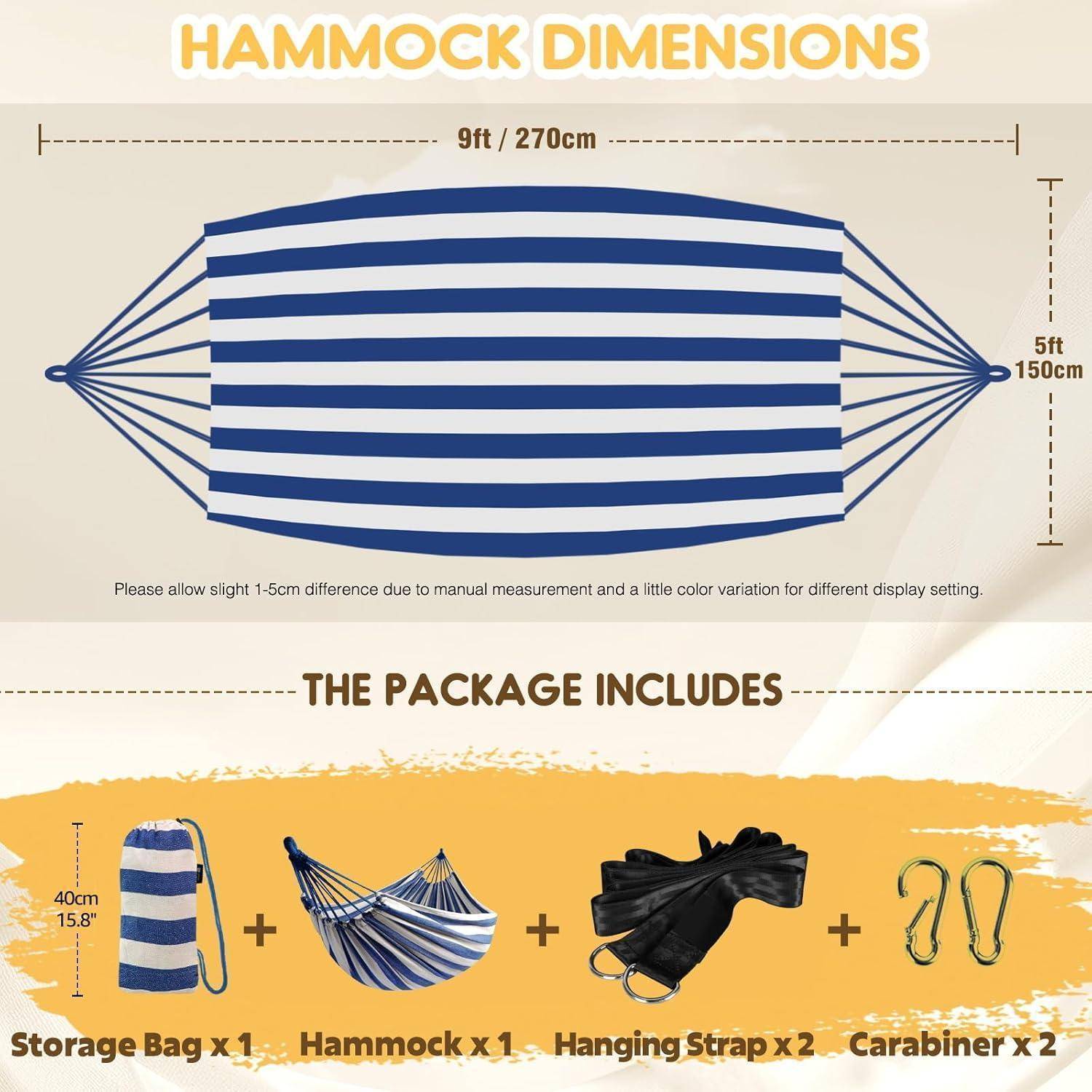 Hängematte Baumwolle Gurte Reisetasche Camping Terrasse Blau Weiß