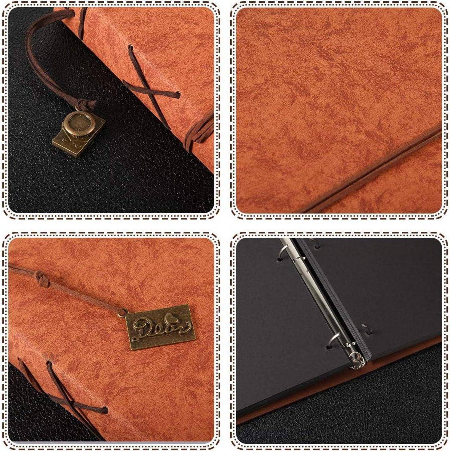 Fotoalbum Leder Orange Selbstgestalten Groß(27,5x20,5CM) Braun Rot