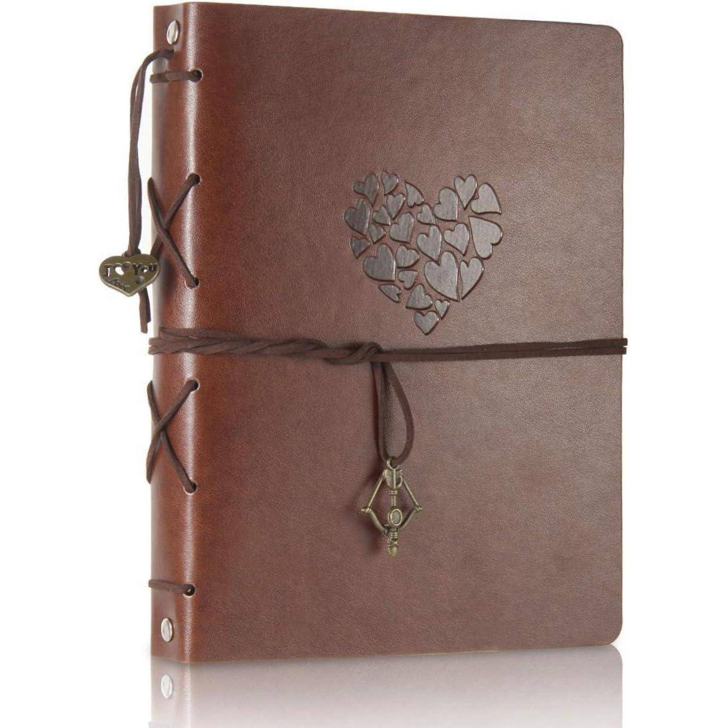 Fotobuch Leder Scrapbook Hochzeit Gästebuch Klein 22x18CM Album Herz