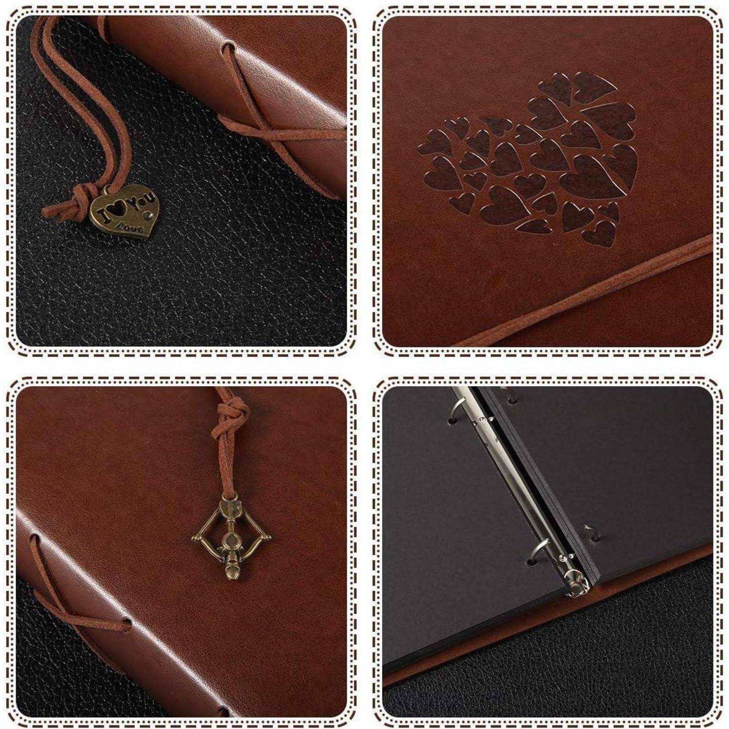 Fotobuch Leder Scrapbook Hochzeit Gästebuch Klein 22x18CM Album Herz