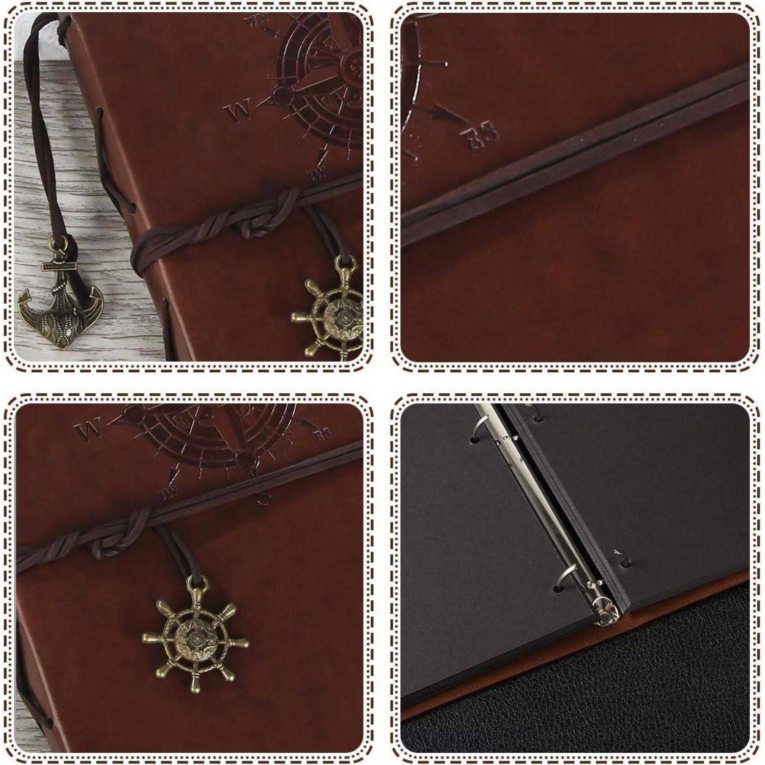 Fotoalbum Leder Scrapbook Gästebuch Klein(22x18CM) Navigation Braun