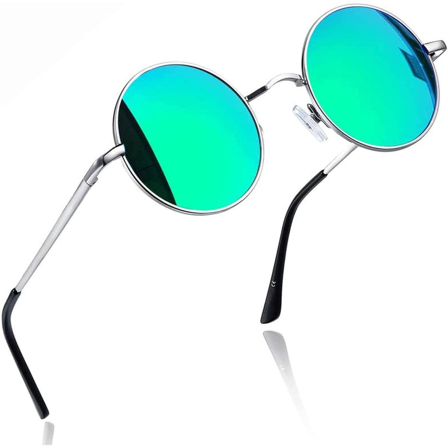 Sonnenbrille Rund A02-silber Grün Verspiegelt Wie die Bilder