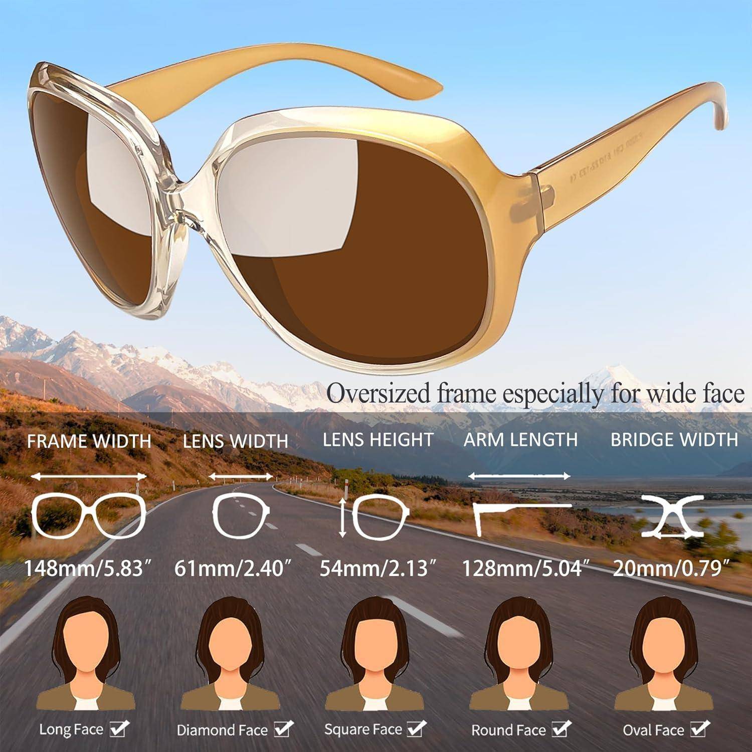 Sonnenbrille Damen Oversized B08-champagner Braun Wie die Bilder