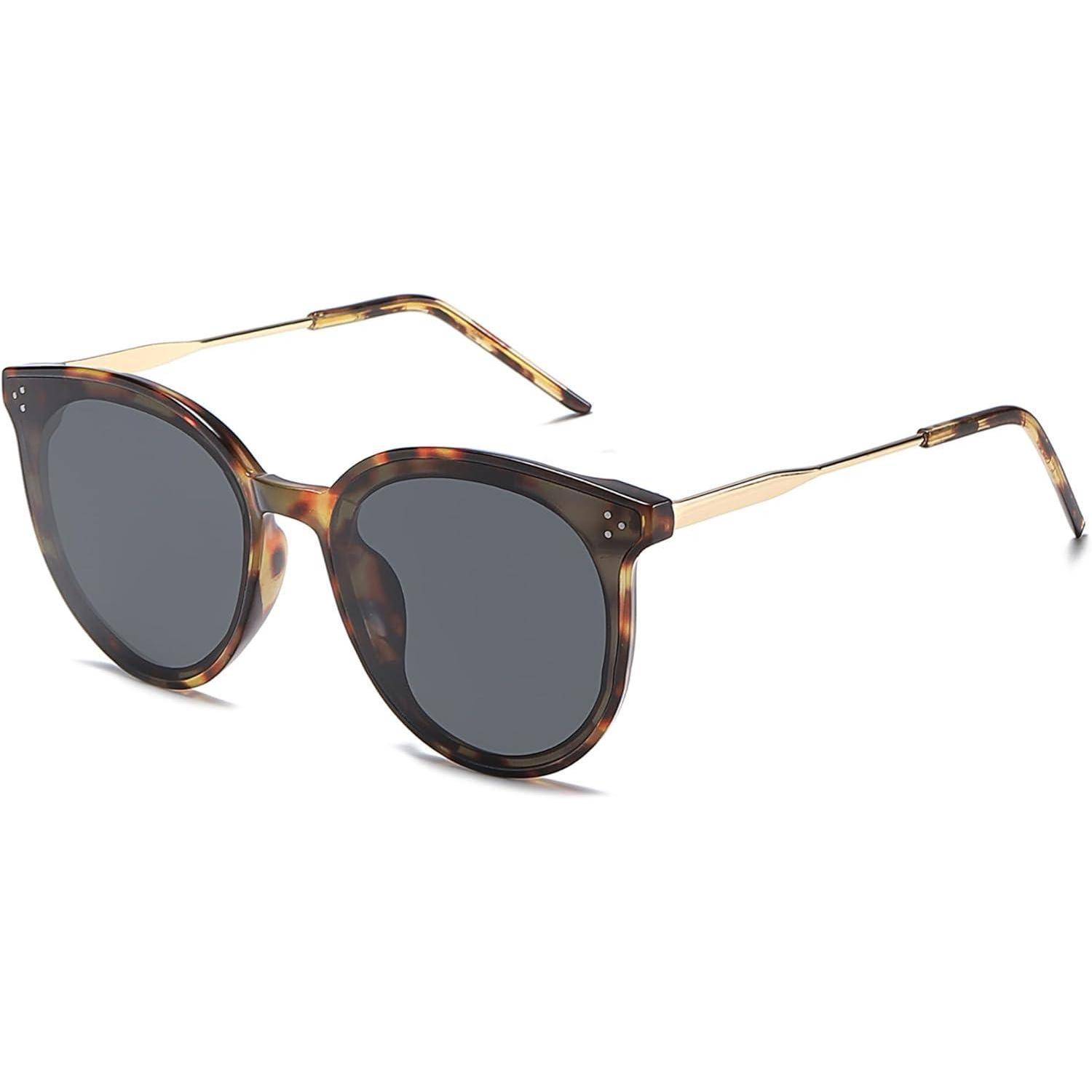 Sonnenbrille Damen Retro Cateye Rund Übergroß Dunkles Schildpatt Grau