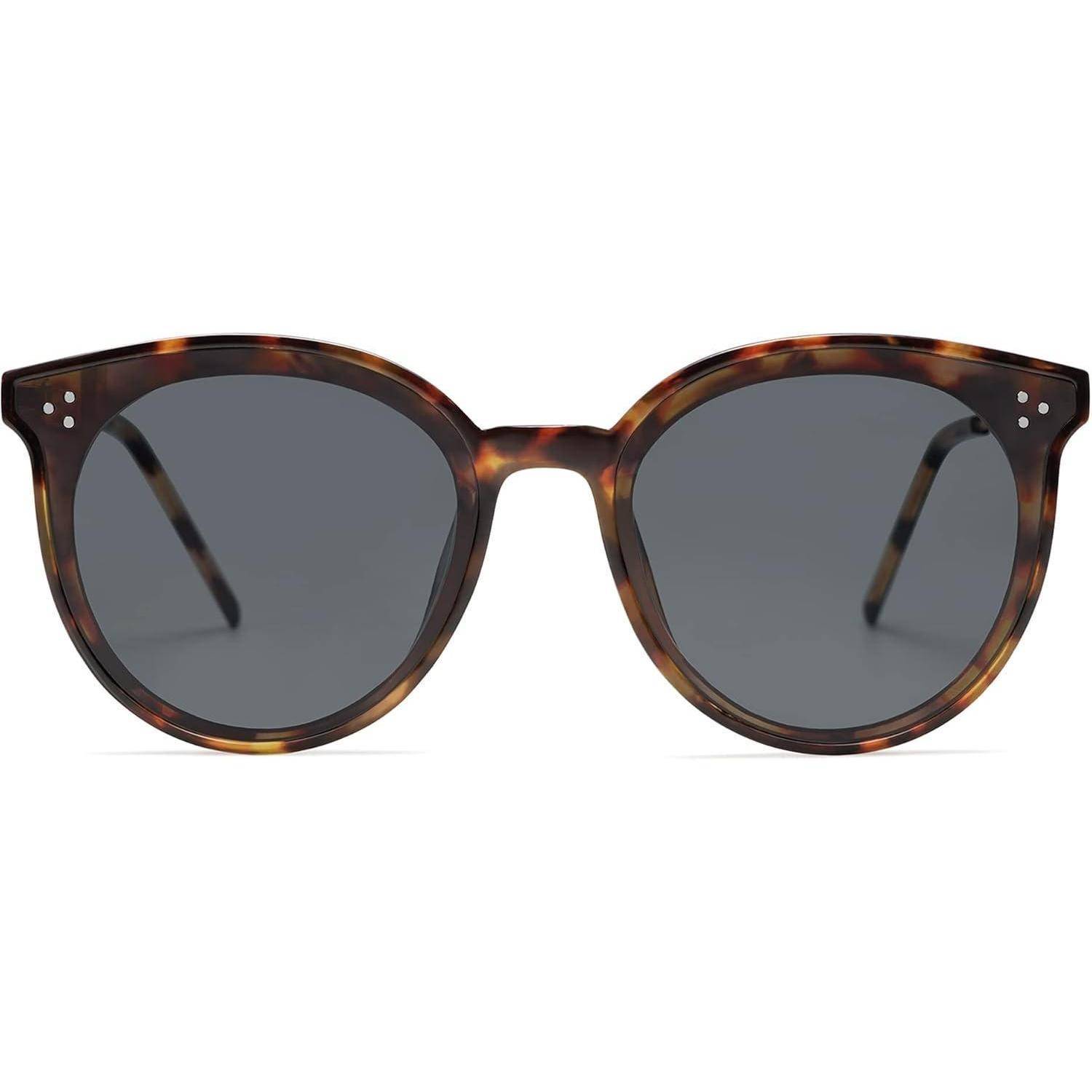 Sonnenbrille Damen Retro Cateye Rund Übergroß Dunkles Schildpatt Grau