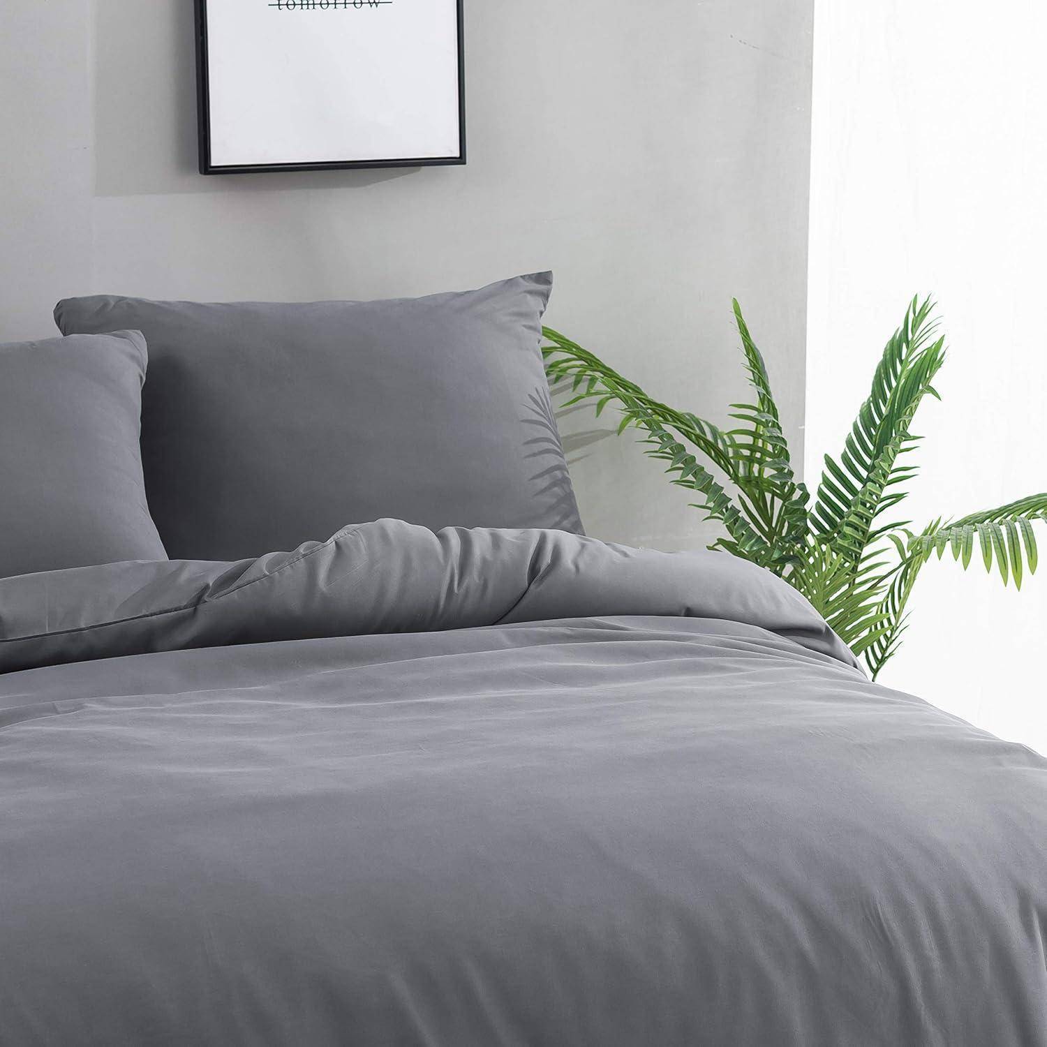 Bettwäsche 155x220 Mikrofaser Kissenbezug 80x80 Grau 155 x 220 cm Grau