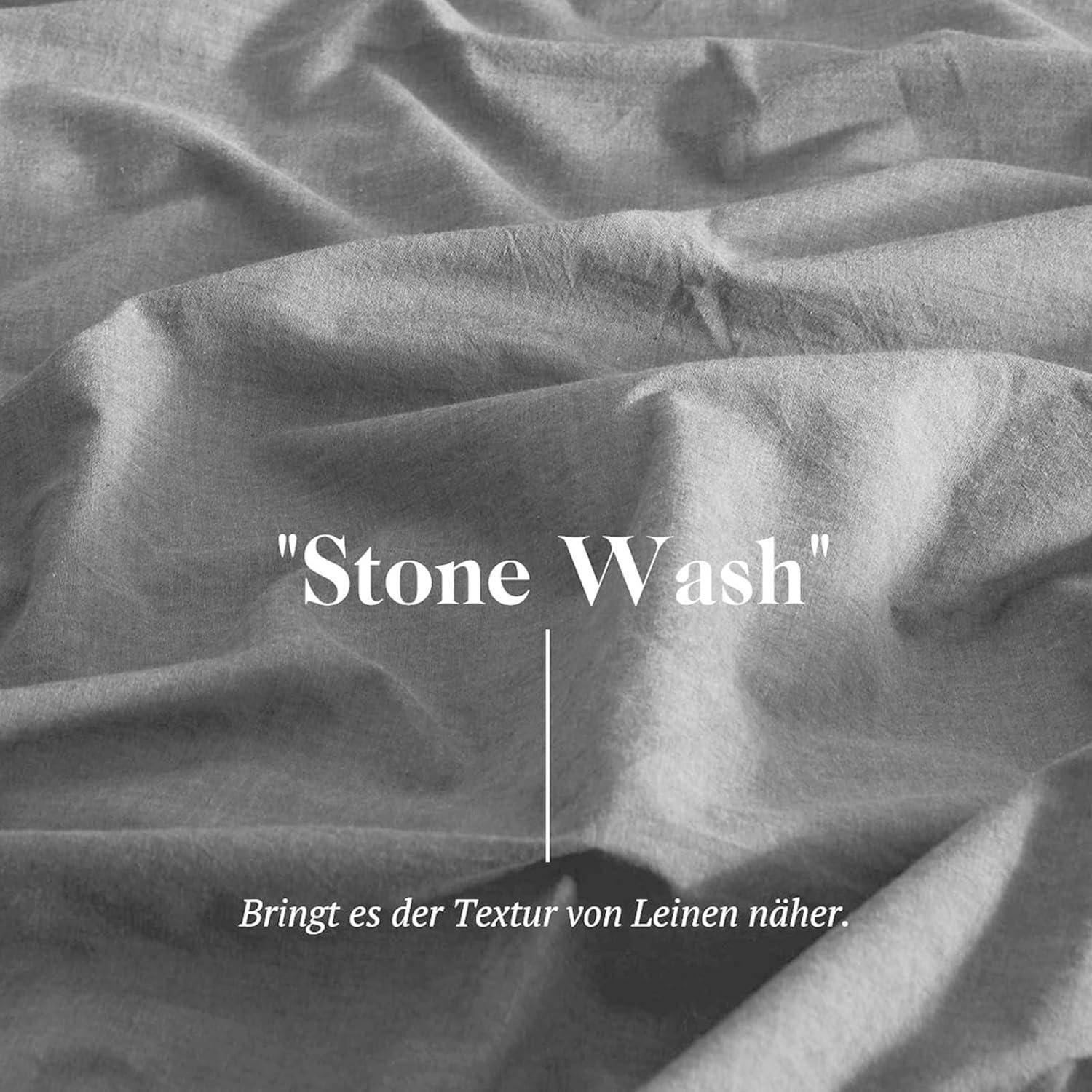 Bettwäsche 200x200 Rauchgrau Baumwolle 3tlg. Stone Washed-Look